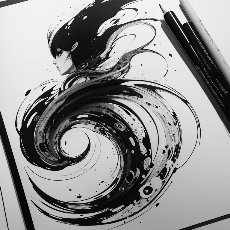 (best quality,highres),Ink Style Figure,black and white,pen and ink,highly detailed,expressive strokes,dynamic composition,unique texture,subtle shading,dramatic contrast,detailed shading,vivid lines,organic flow,delicate details,sketch-like,smooth lines,archaic charm,dynamic and lively,traditional art distillation,simplified form,visual poetry,distinctive style,masterful technique,fluidity of ink,abstract elements