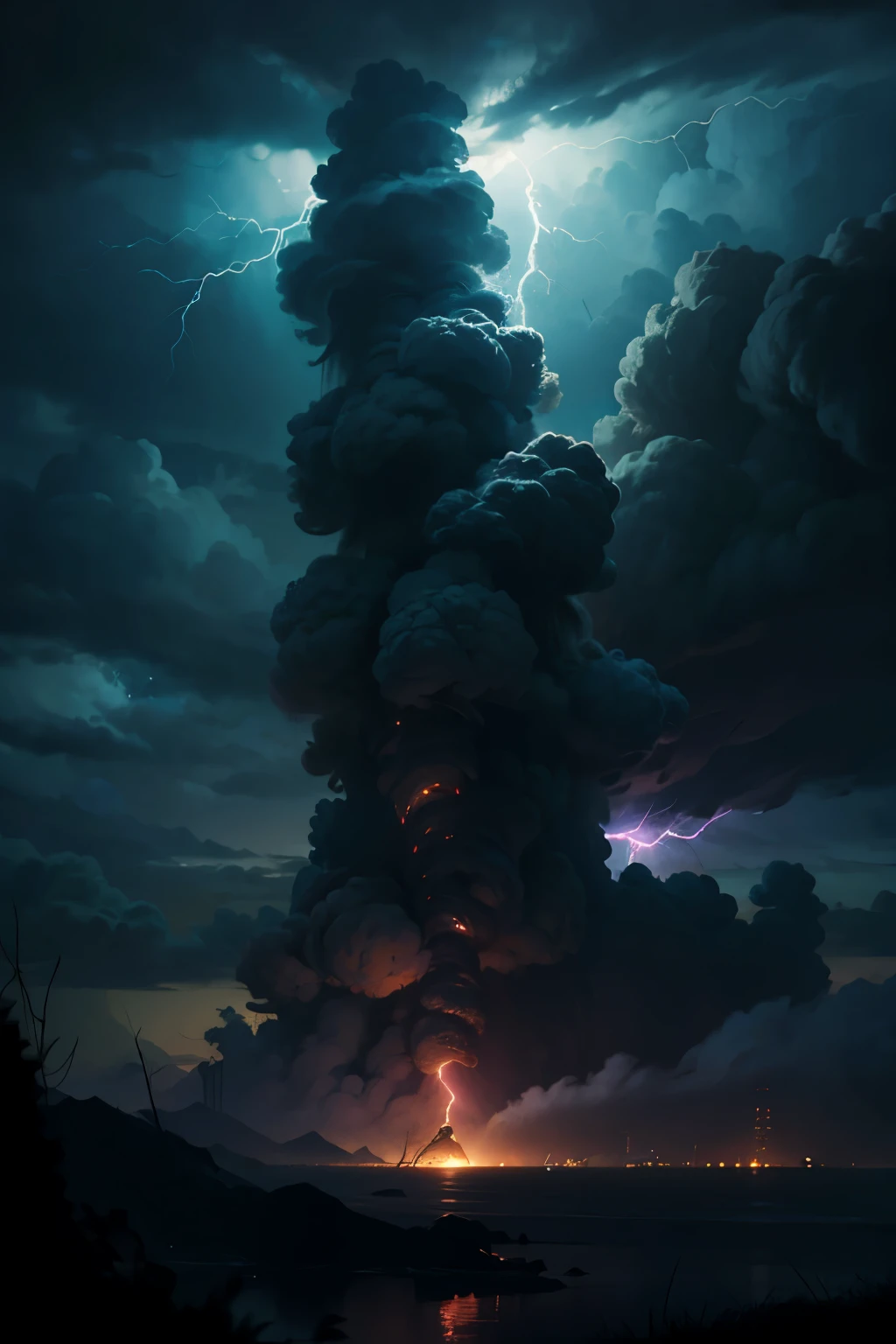 (Ultra Detailed, 9:16 aspect ratio), Electric and Dark Mood, Smoke Scene, Dramatic Atmosphere, Intense Contrast, Thick and Dark Plumes, Sense of Mystery, Fine Particulate Matter, Detailed Texture of Smoke, Accurate Shadow Depiction, Realistic Reflections, Illuminated Edges, Cinematic and Suspenseful, Dynamic Interplay of Light and Dark, High Quality Animation, Animated short film, Dramatic Lightning Strikes, Sparkling Electricity, Ultra High Resolution.