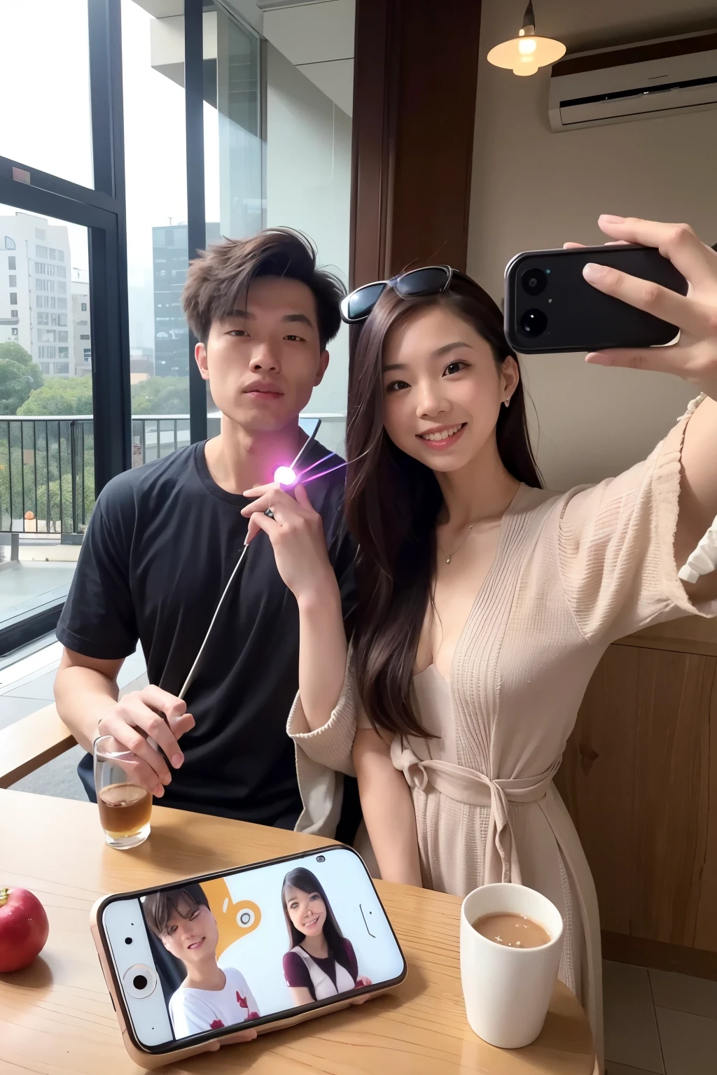 they are taking a picture of a man and woman taking a picture of themselves, jordan grimmer and natasha tan, tyler edlin and natasha tan, in love selfie, lovely couple, couple pose, selfie photography, ruan jia and brom, couple, kda and sam yang, cindy avelino, selfie, sakimichan and frank franzzeta, photoshoot