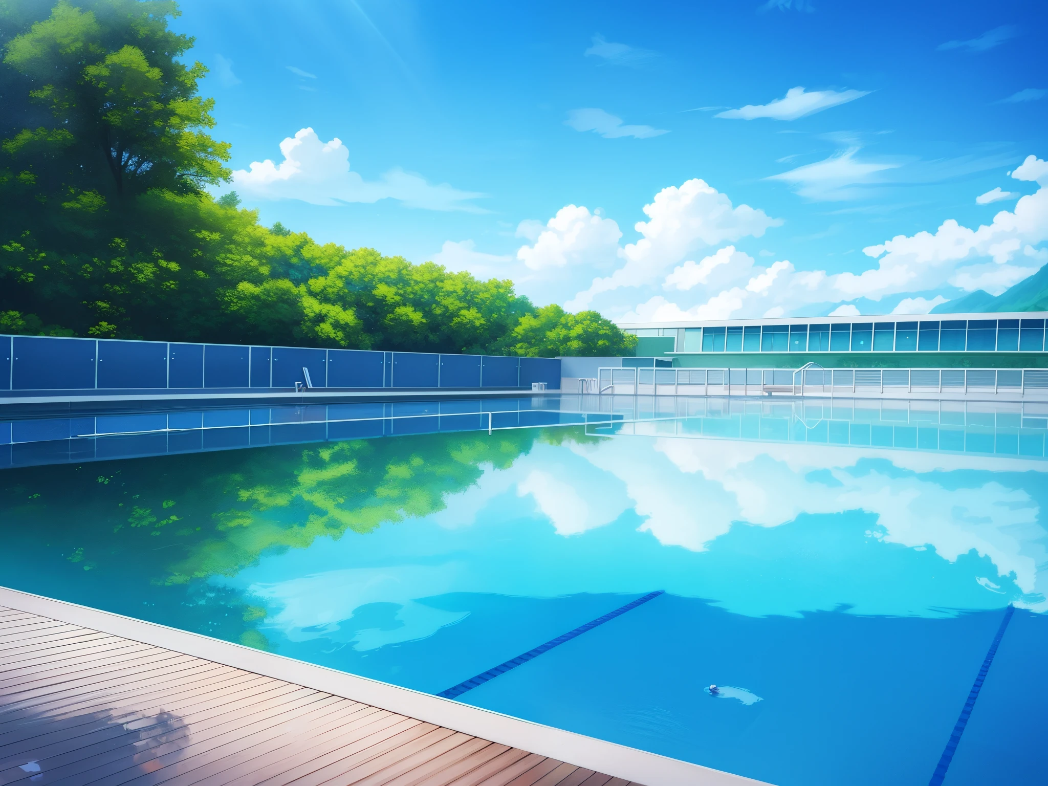 There is a young man wearing a hat and swimming in the pool.、Made by Yumei、beautiful digital artワーク、colorful digital paintings、beautiful artwork illustrations、beautiful digital illustrations、stunning digital illustration、[4K digital art]!!、anime art wallpaper 4k 、anime art wallpaper 4k、Vivid digital painting、beautiful digital art、gorgeous digital art