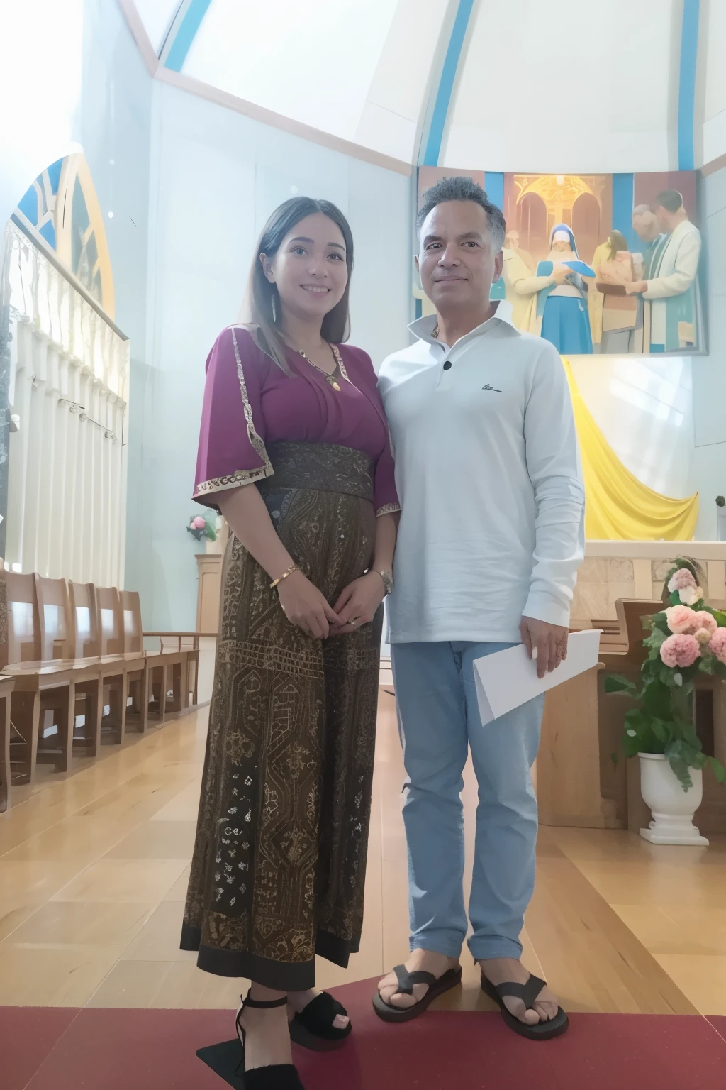 there are two people standing in a church together, in church, wpol and sarasti, photo taken in 2 0 2 0, standing in front of the altar, couple, exclusive, in this church interior, with godray, very clear picture, male and female, barabas miklos and hollosy simon, a picture