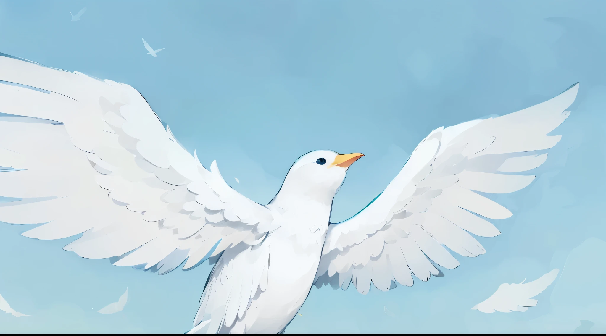 god々beautiful bird、super beautiful feathers、A white bird spreads its wings and flies in the sky, Ophanim has bird feathers, soaring through the sky、blue sky、brilliantly、Full of hope、muste piece