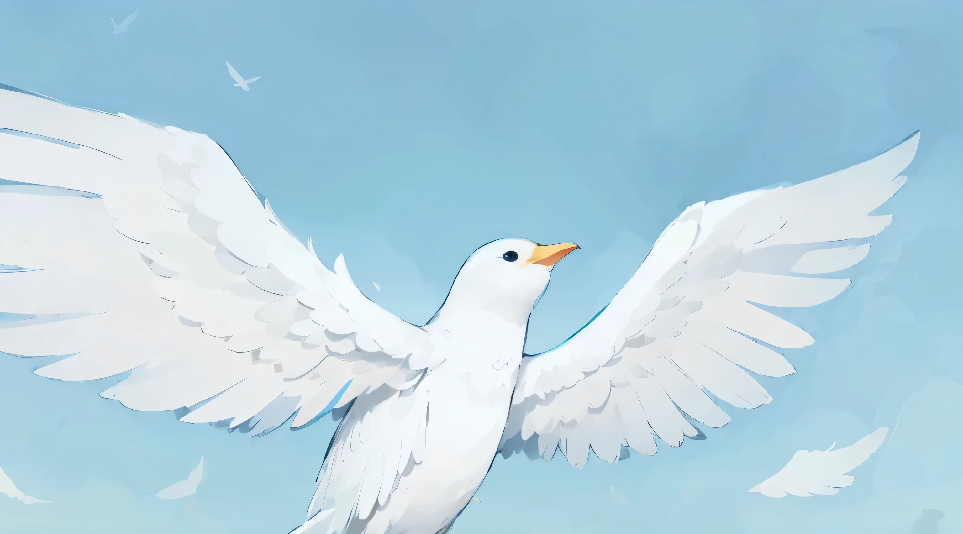 god々Beautiful birds、very beautiful feathers、A white bird spreads its wings and flies in the sky, Ophanim has bird feathers, soaring through the sky、blue sky、Brilliantly、Full of hope、pieces fly