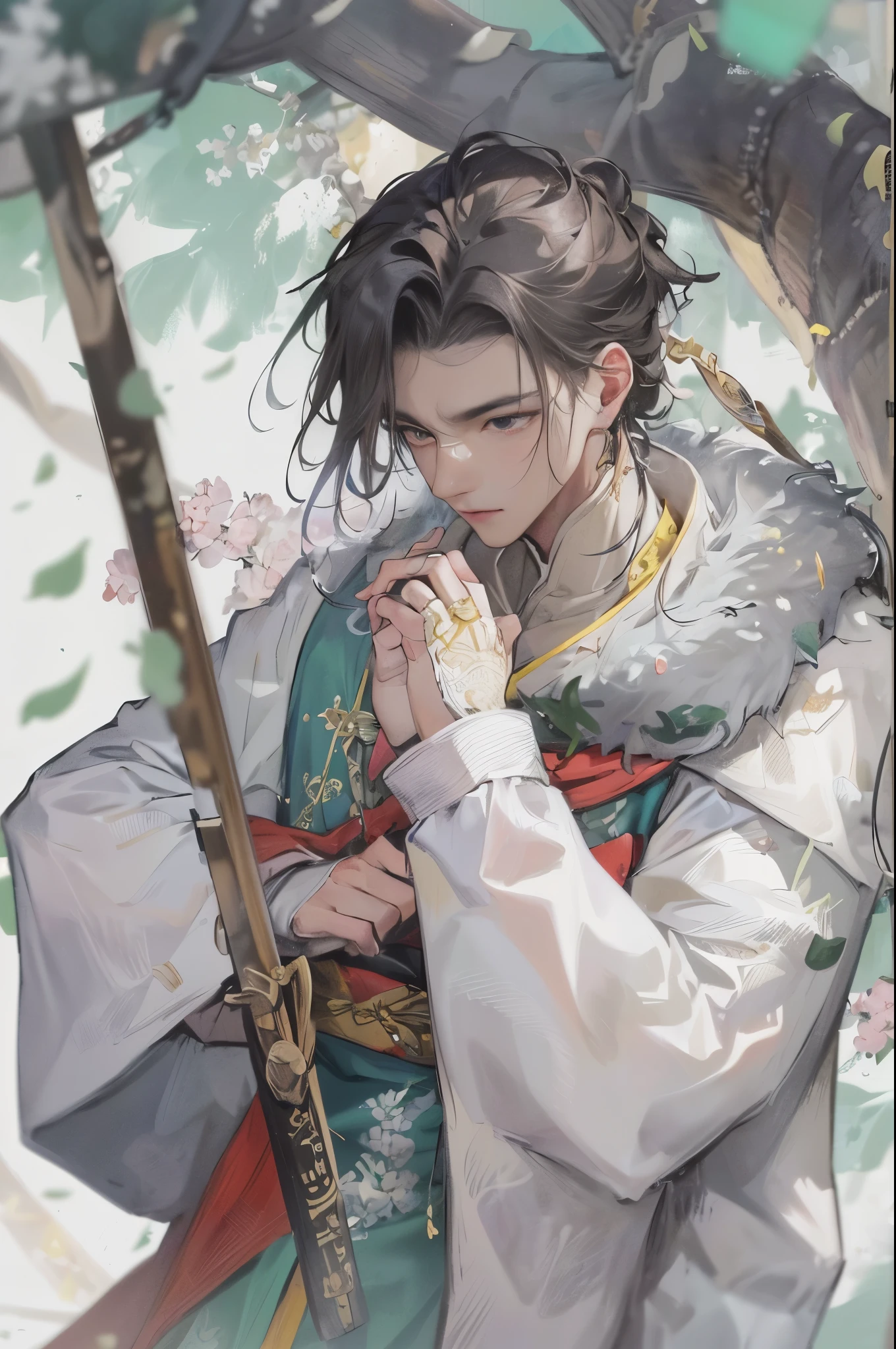 ((best quality)), ((masterpiece)), ((Super detailed)), (extremely delicate and beautiful),(best quality,high resolution,artistic:1.2),Super detailed,actual,4K resolution,Asian elements,juvenile,((Handsome and handsome)),Handsome,handsome,1boy,solo,A cold expression,White clothes,(((Monk image))),((Hands together)),身边cloud雾缭绕,cloud,snow,depth of field