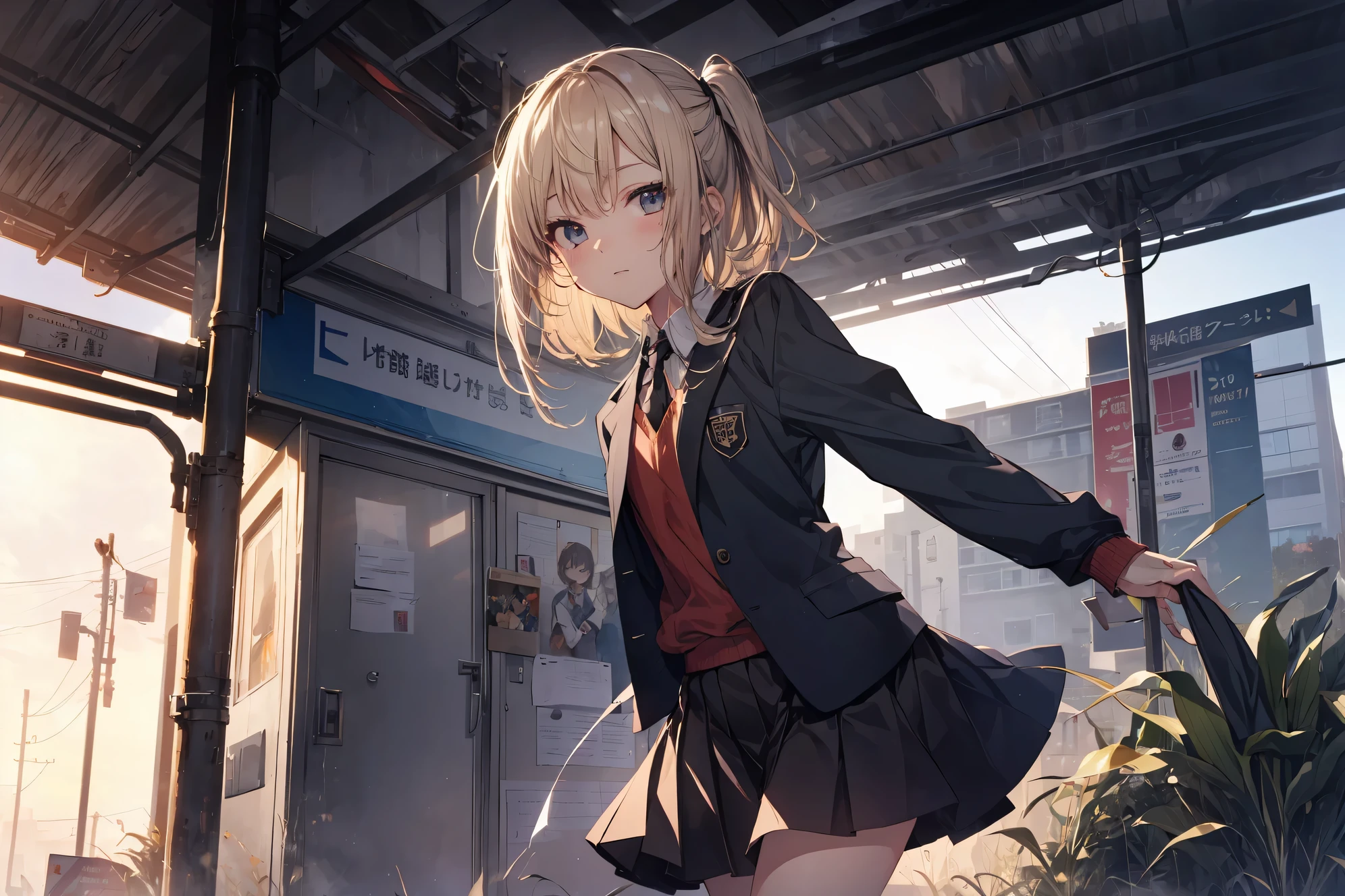 Super high quality by the art god, super detailed, High resolution, AI generated, anime moe art style, best anime 8K konachan wallpaper, pixiv contest winner, perfect anatomy, break,(眠そうにalone学校へ行く女の子を描いてください. ),break, surreal high school girl, (alone,lolita, , 13 years old:1.3),All limbs, full finger,, androgynous charm, (very short hair), messy hair, flat chest, Because I&#39;m slender, small ass, between legs, Small black eyes, beautiful and fine eyes, Well-proportioned iris and pupils, disgusted eyes, High resolutionの詳細な髪, wearing school uniform, (skirt), On the way to school. break,super dense skin, Best lighting by famous artists, 8K, figure,UHD, rough skin