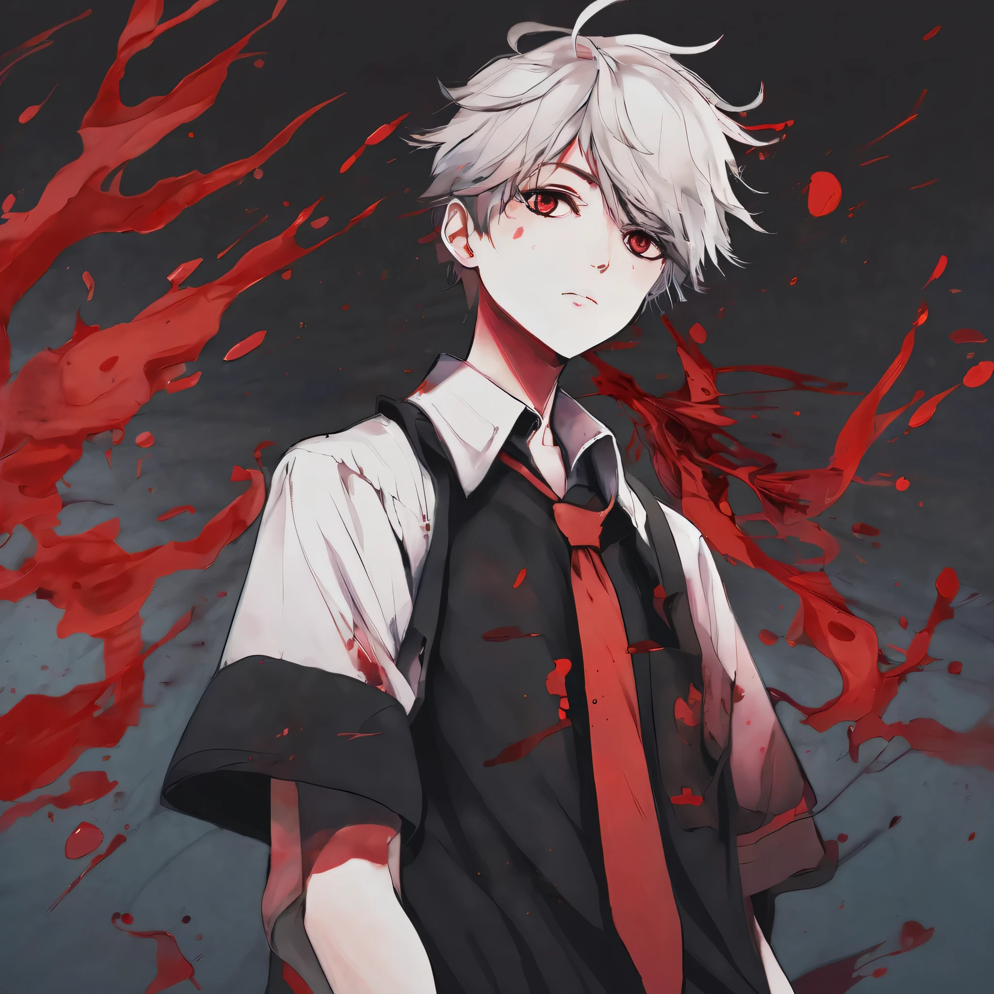 a pfp with anime boy and blood