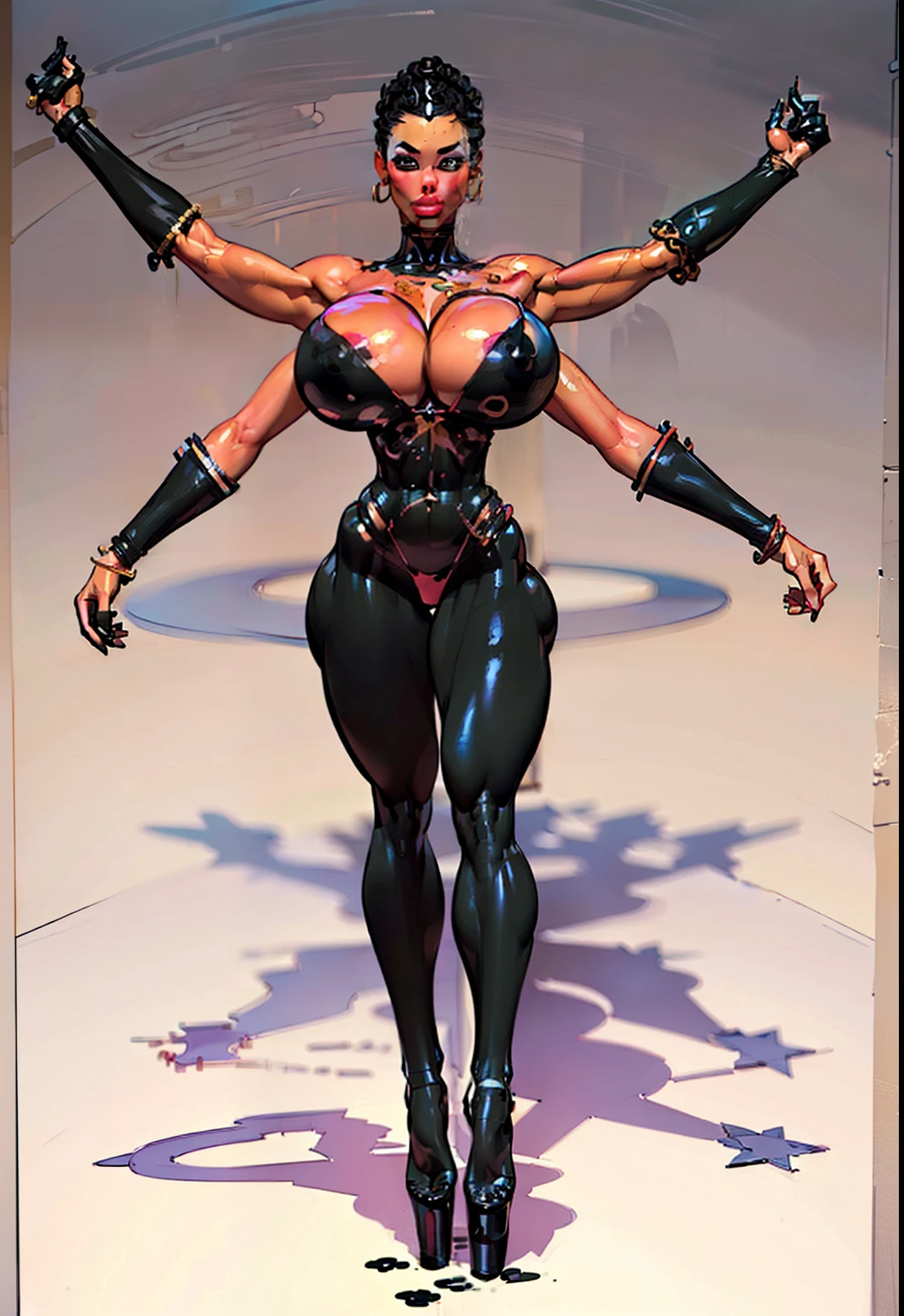 (Masterpiece: 2), (Very detailed: 2), (Beautiful: 2), (gigantic breasts:1.4), Latina, (long curly black hair: 1.6),((masterpiece)), highly detailed, perfect, skimpy red bikini, ((cool color palette:1.3))
