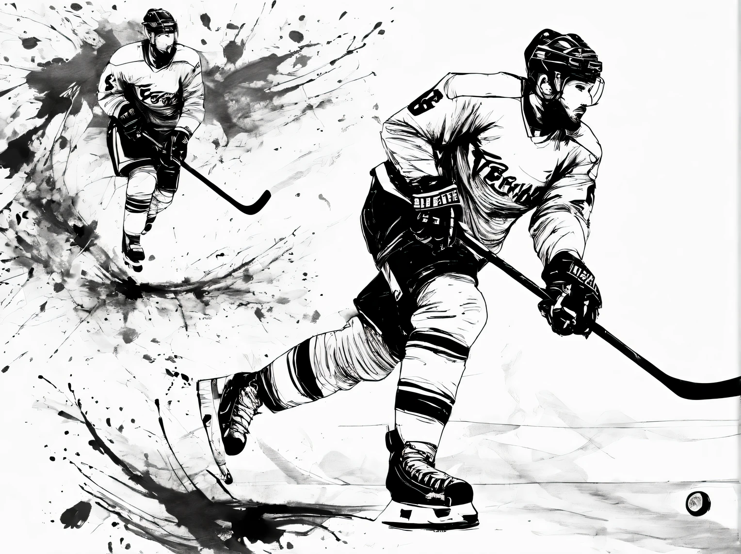 Ink style drawing, Guerrida the hockey player, Casual style, Contemporary art, black ink style