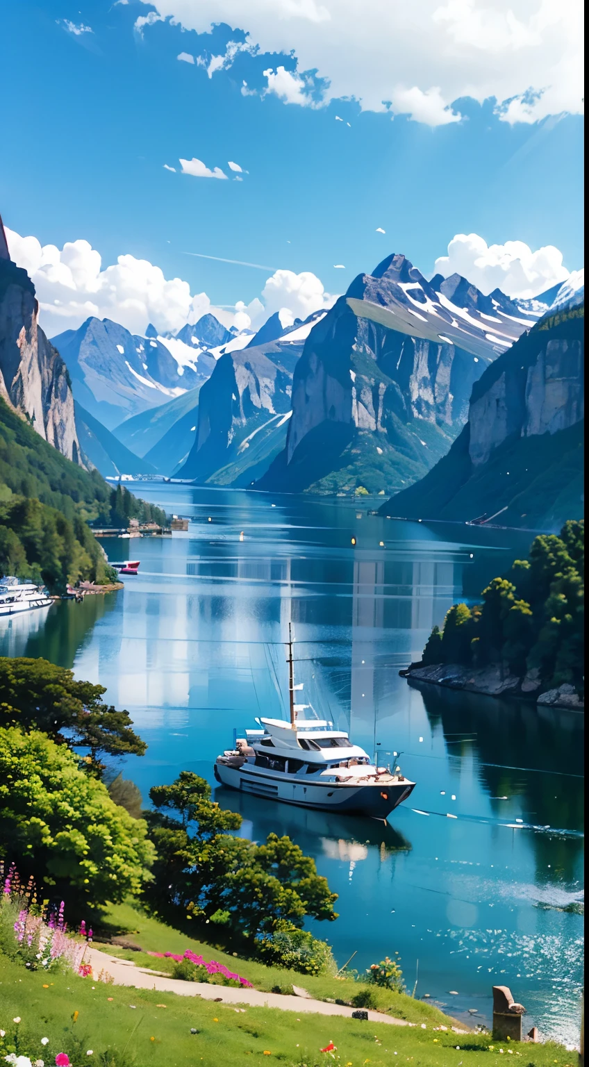 Fjord, boats, 