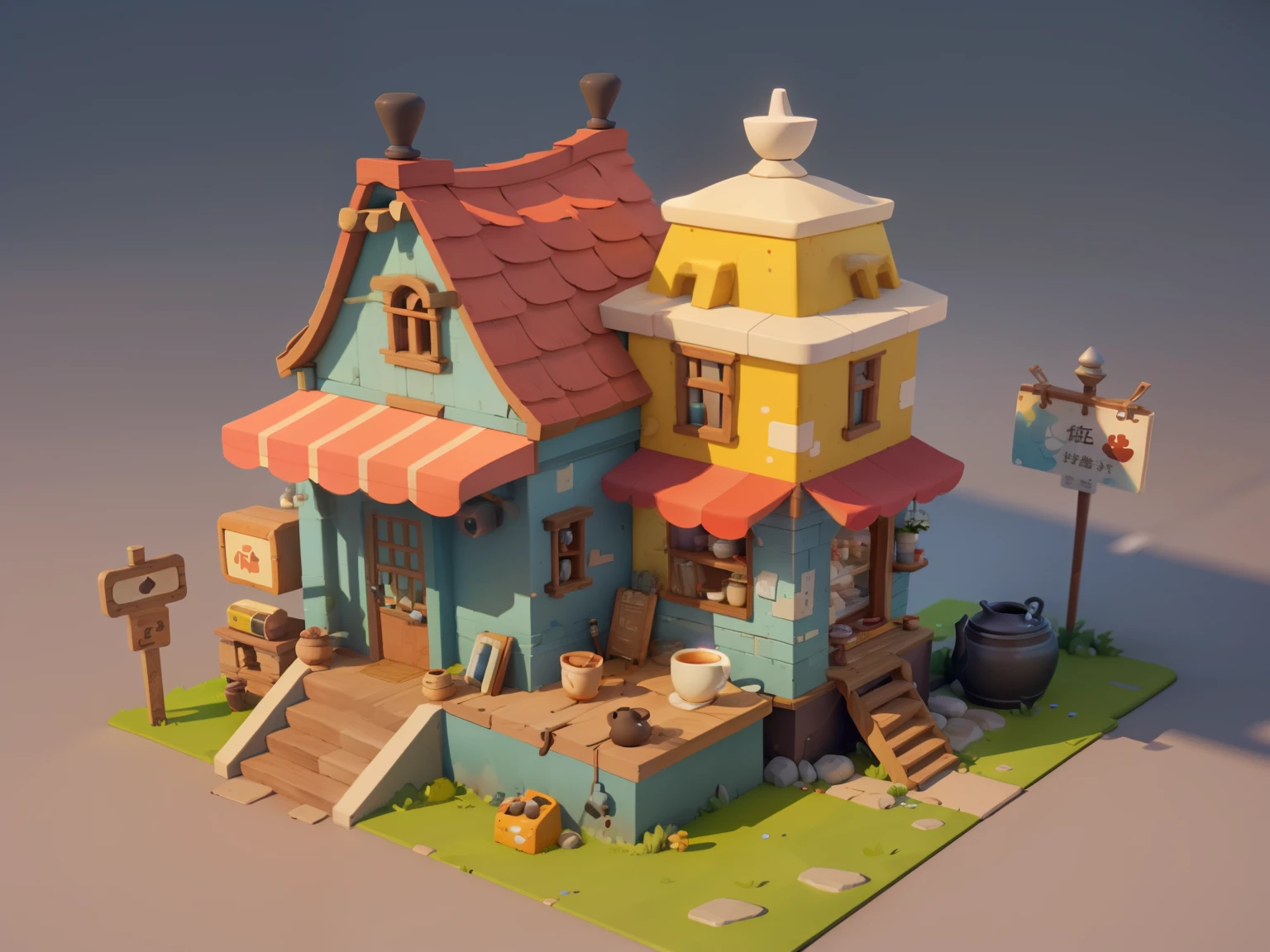 tea house,teapot,teapot与建筑的结合,teapot小屋,Pixar style, 3D Nintendo style and lost cyberpunk, close up,masterpiece,Super details,best quality