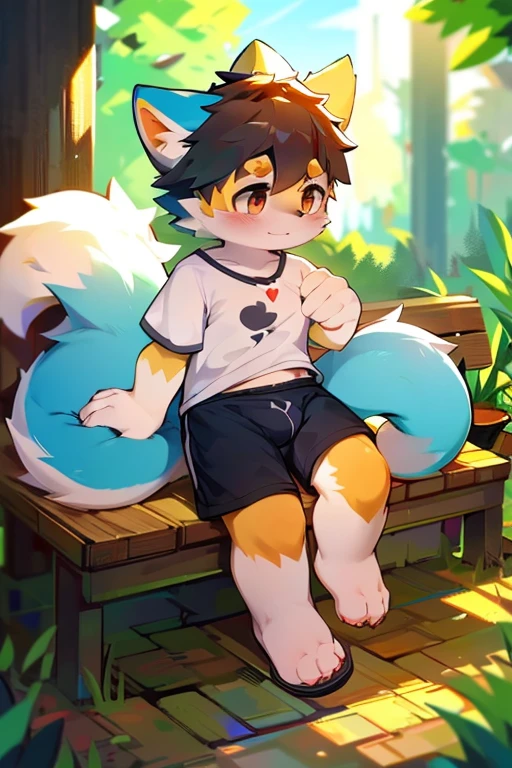 Features,super high quality,Very detailed,High resolution,超High resolution,Detailed Background,countryside,Not very detailed,超High resolution,Horny boy always details,超High resolution,Horny boy(Photos of solo travelers) (kemono,Furry Personification),Fluffy fur,かわいい耳のFeatures,Blue fur,dog,Wear a swimsuit,Black Swimsuit,bright,Shorts,alone