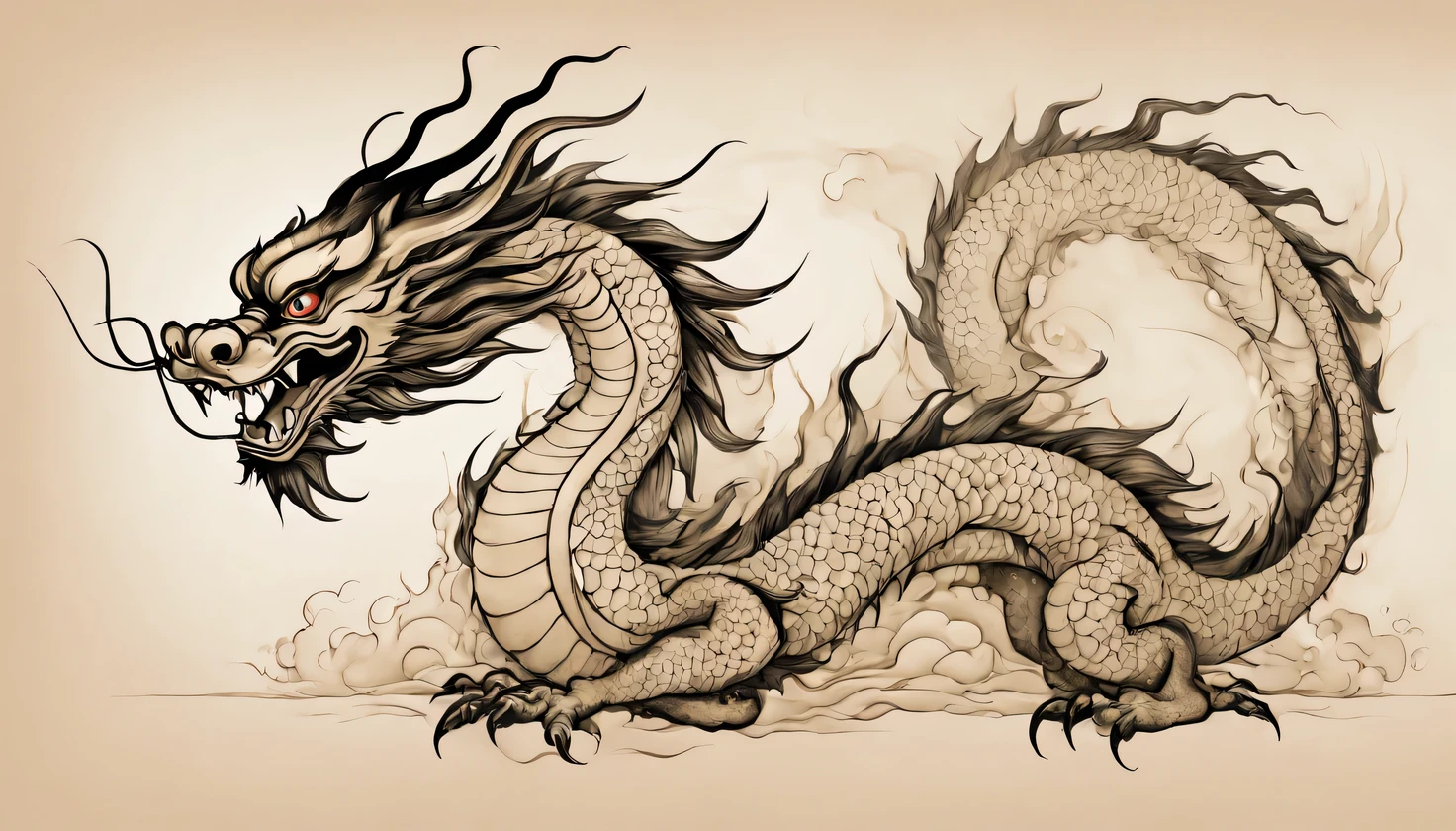 Tradition chinoise - culture du dragon，L'image majestueuse et puissante du dragon est portée à son extrême, dessin