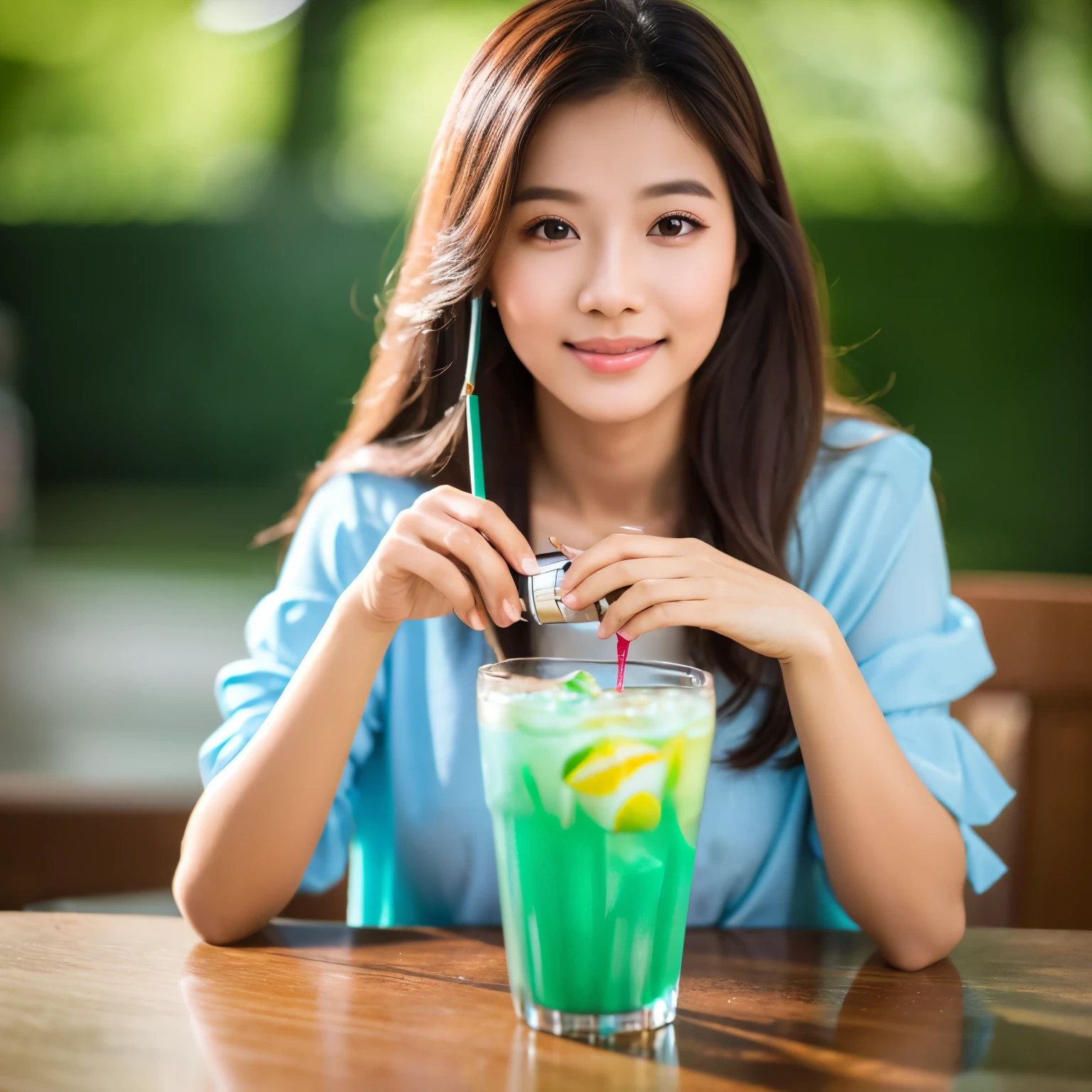 Beauty girl indonesian drink cup of tea, 8K,uhd, hyper realistis.