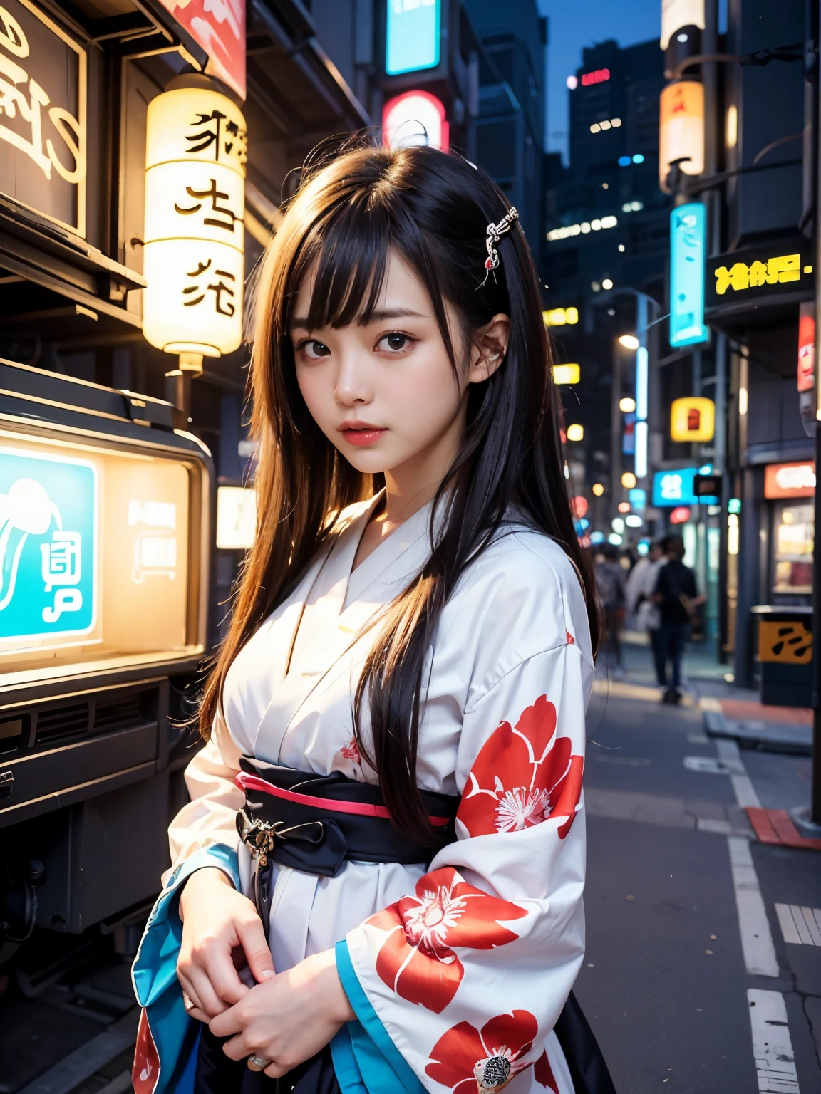 masterpiece, Photorealistic, hot girl, hidden by stickers,illustration,ultra-detailed,vibrant colors,neon lights,playful expression,fashionable clothes,posing in a vibrant cityscape,graffiti , (Japanese idle:1.5), background,urban style,retro elements,glowing effects,collage art,modern art