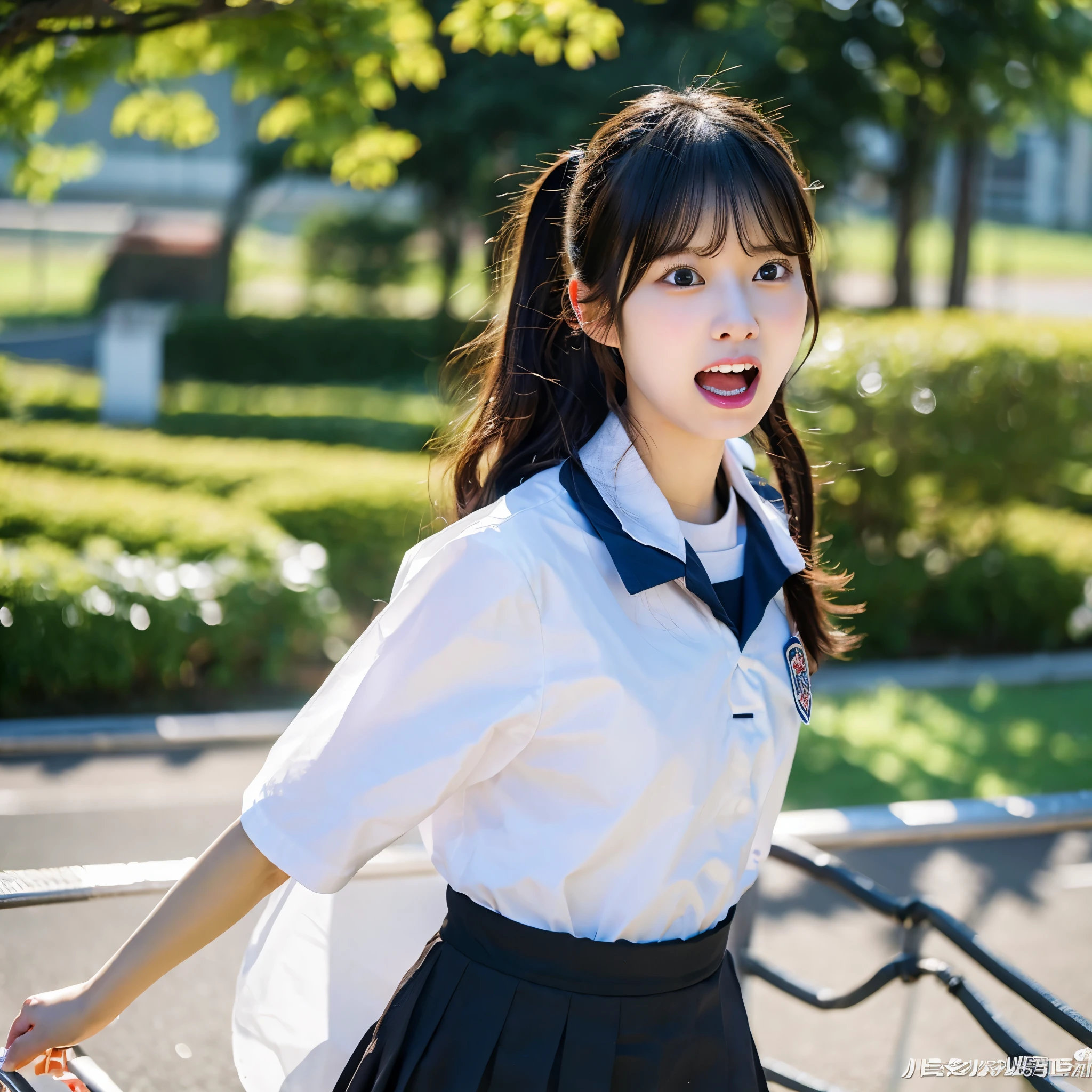 (masterpiece, 16K,photo realistic,) Japanese High School Girls, scream, Run