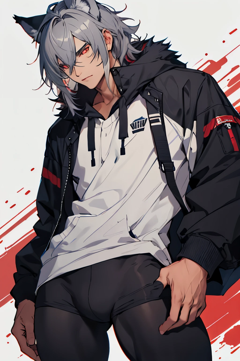 hairy,gray wolf,Elderly,Domineering,tights,red pupils