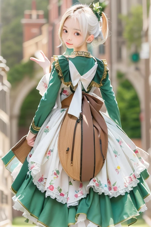 master piece , best quality,　1 person, ((contrasting eyes)), blouse , skirt , from back