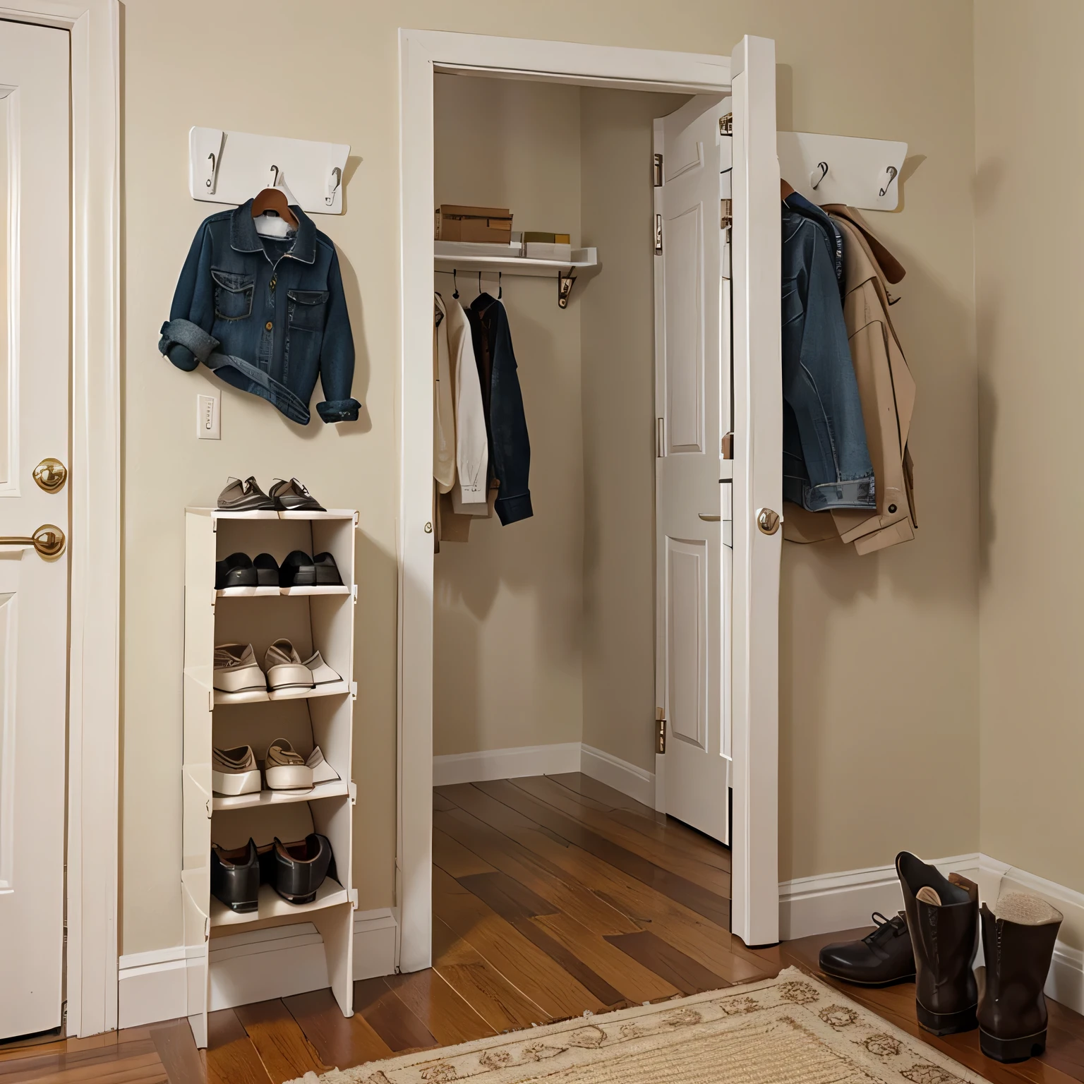 shoe organizers adjusting shoes on an over-the-door shoe rack