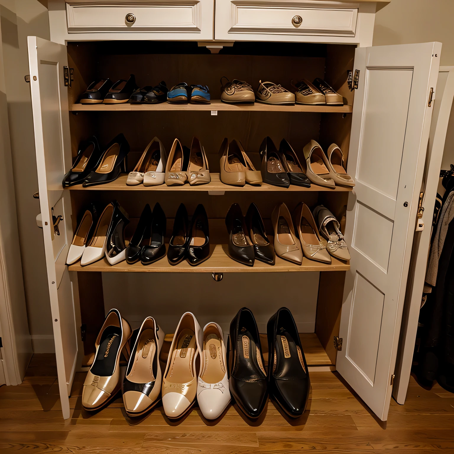 shoe organizers opening a shoe cabinet