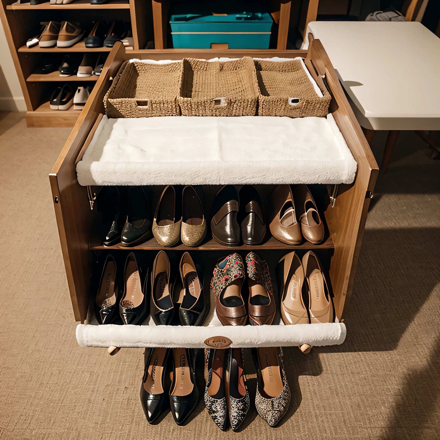 in front of all the decorated shoe organizers