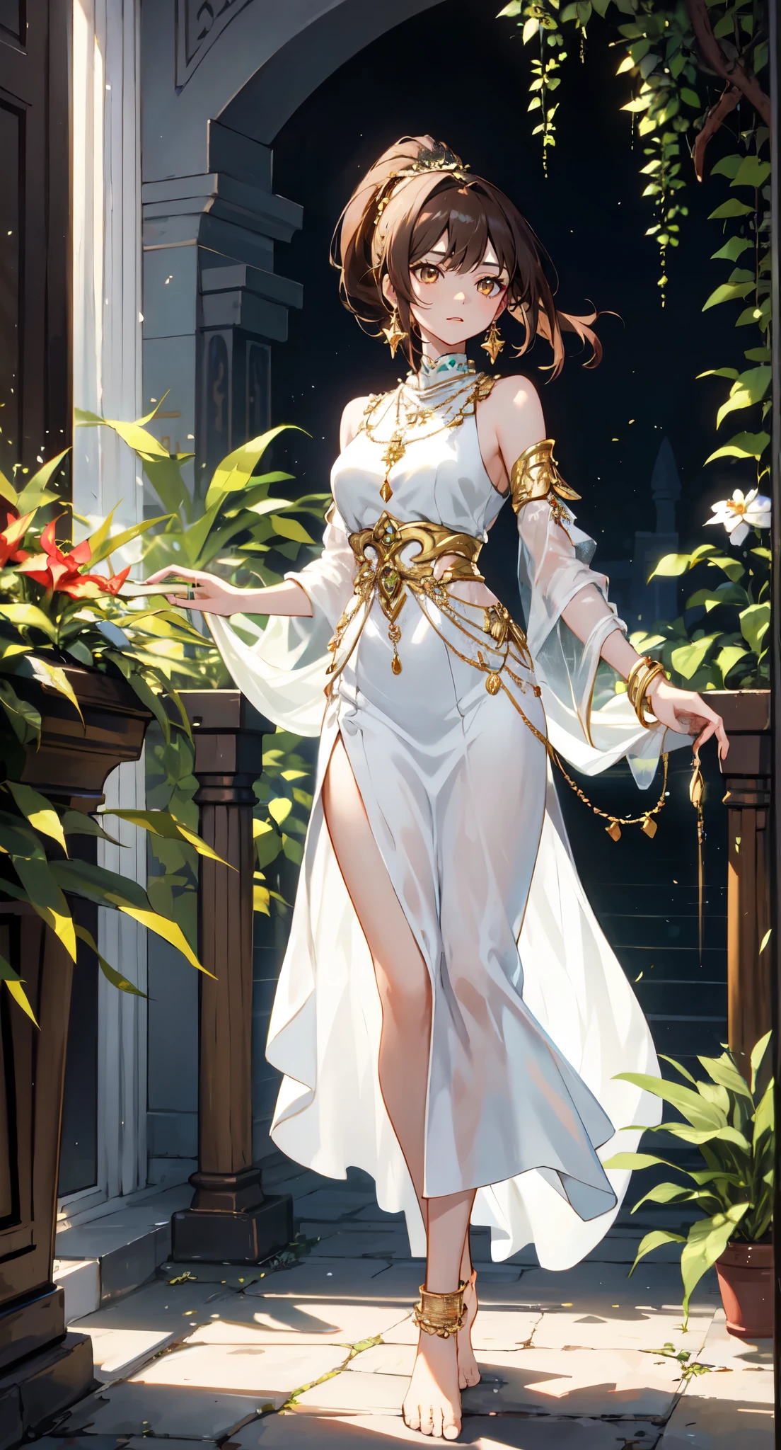 Goddess full body lamp cheongsam openwork dress movie lighting white hair baroque decoration glitter crystal accessories galaxy exquisite royal sisters national style ink baroque pattern gold decoration cheongsam dress Chinese ink noble elegant exquisite pattern very complex pattern