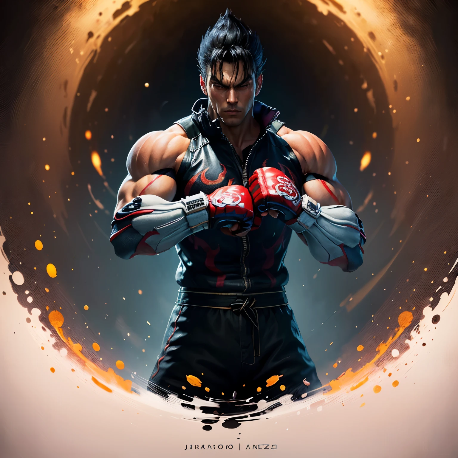 (masterpiece, best_quality, beautiful digital art:1.4), (half-body shot:1.5), jin kazama from tekken punching, photography, blurred background, masterpieces, top quality, best quality, official art, beautiful and aesthetic, realistic, cinematic light, (sharp focus:1.6), highly detailed, ultra realistic, 8k