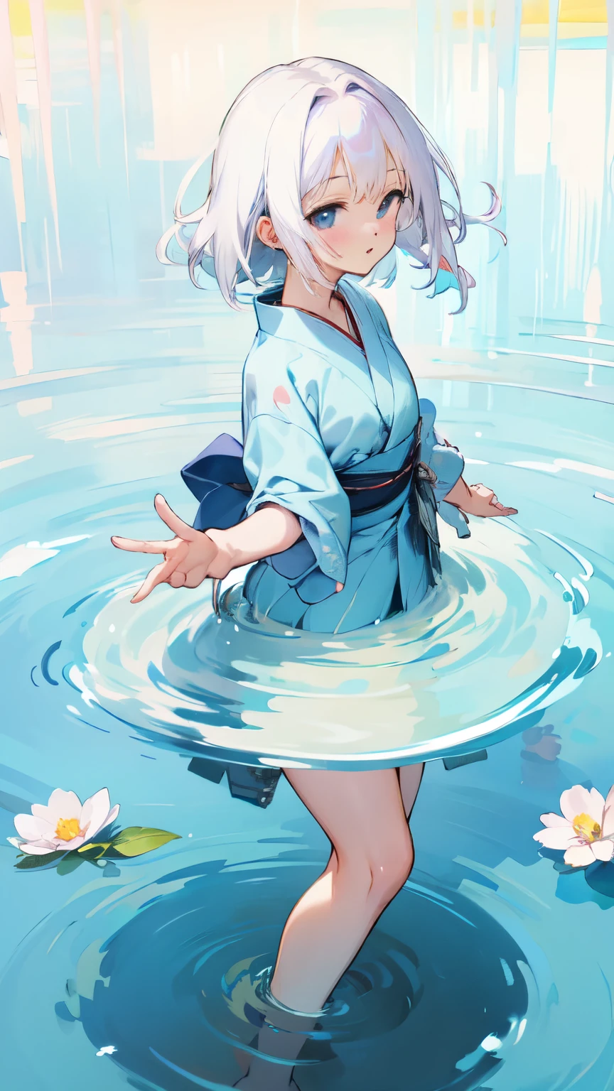 Anime girl with blue hair and blue skirt in the water, wallpaper anime blue water, White-haired God, anime art wallpaper 8k, Best Anime 4K Konachan Wallpapers, anime art wallpaper 4k, anime art wallpaper 4k, by Shitao, beautiful anime girl, Beautiful anime woman, seductive anime girls, 4k anime wallpaper, Beautiful charming anime woman，yukata，kimono，