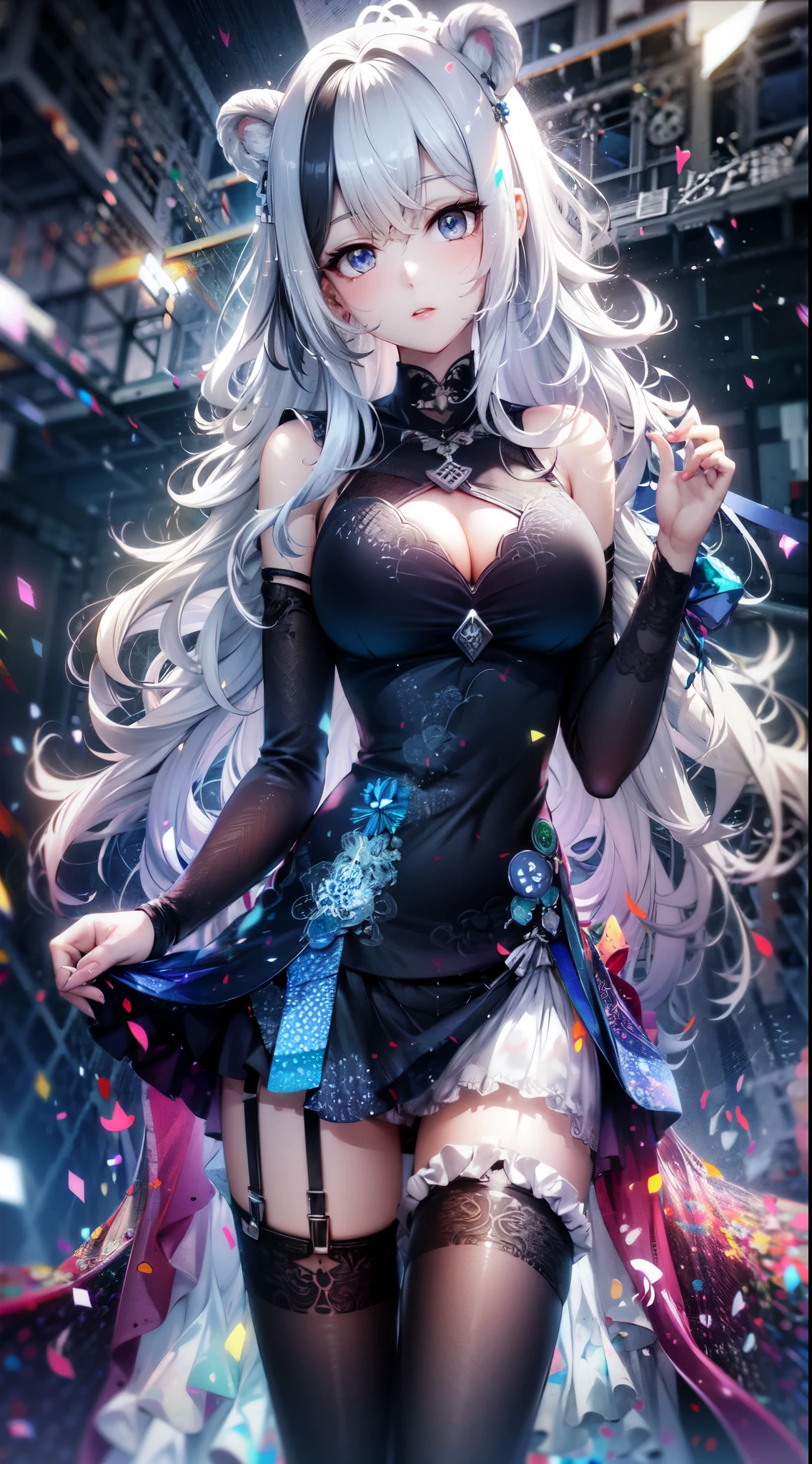 anime girl with long white hair and blue eyes in a black dress, Cute anime wife in a nice dress, Best Anime 4K Kona-chan Wallpaper, anime art wallpaper 8k, anime art wallpaper 4k, anime art wallpaper 4k, anime style 4k, anime girl in a black dress, beautiful anime girl, 8K high quality detailed art