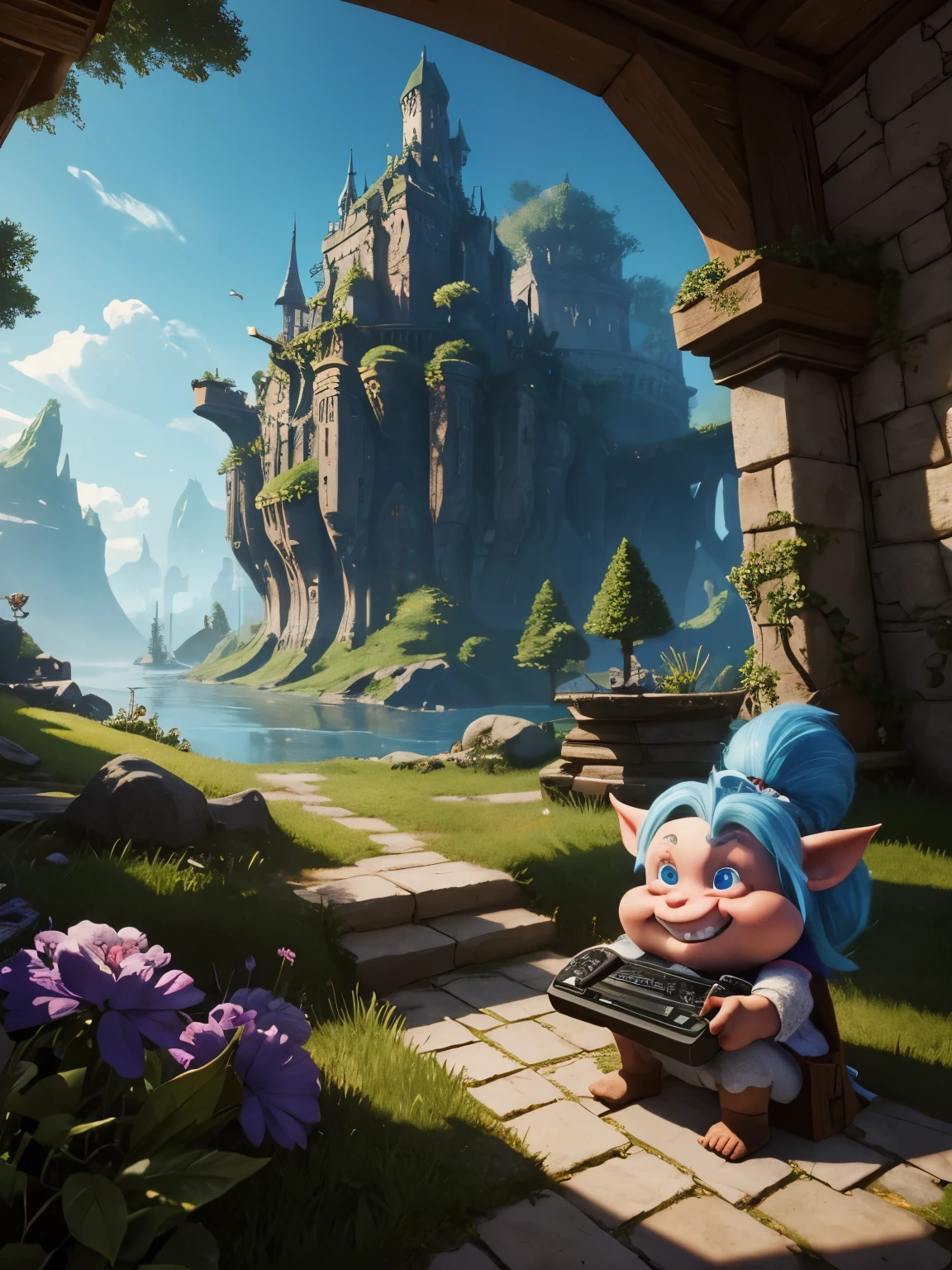 Fairytale troll plays computer video games