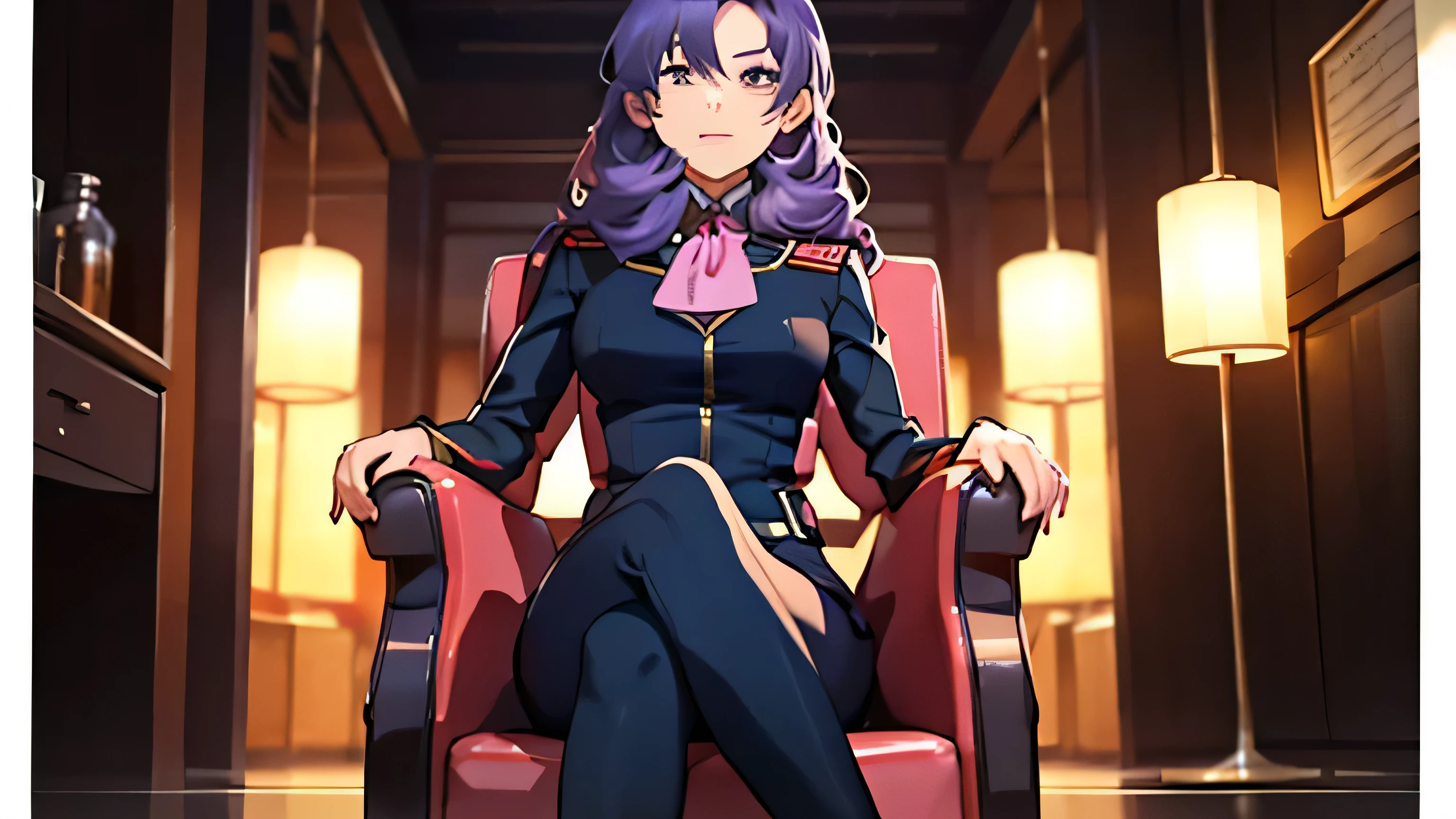 Red,Pink military uniform,（full-body shot），Sitting on the sofa 翘起脚，Focus on thighs and feet、一个Smile、sit on the chair、legs crossed、knees up,（Brown long high heel riding boots） purple hair ,blue eyes,lipstick, long hair, 1 girl, 20 years,young women,beautiful Finger,beautiful long legs,beautiful body,beautiful Nose,beautiful character design, perfect eyes, perfect face,expressive eyes, looking at the audience, in the center of the image,(Light_Smile:0.5), official art,Extremely detailed CG unified 8k wallpaper, perfect Lighting,rich and colorful,灯Light,有Light泽的皮肤, (masterpiece:1.0),(the best_quality:1.0), 超high resolution,4K,super detailed, photography, 8k, human development report, high resolution, ridiculous:1.2,, film grain, blurRed background, Bokeh:1.2, 镜头Light晕, (Full of energy_color:1.2) (beautiful,Big deal_boobgasm:1.0),(narrow_waist)Full body sitting, wear, elite, velvet, deep Purple, small tie. he himself, boss, momentum, Full HD, ......International Organization for Standardization, Law office with modern design furniture, 包括Black色和灰色皮革软垫的扶手椅, Chrome base tempeRed的 glass coffee table, 实木会议桌搭配Black色皮椅, There is lomo a built-in bookcase，Inside there are law books bound in brown leather. ?" 其 11 叶片圆形Light圈和 XA 镜头元件一起提供了漂亮的Bokeh效果. lomo, 镜头配备Light圈环，You can switch between no-click and no-click actions, a dust and moisture resistant design, and four XD linear autofocus motors，Provides fast and accurate autofocus and tracking. 这款镜头为索尼photography师提供了出色的人像拍摄工具, night view, 和一般photography."legs raised, Sitting on the sofa, Black, Black色高跟鞋