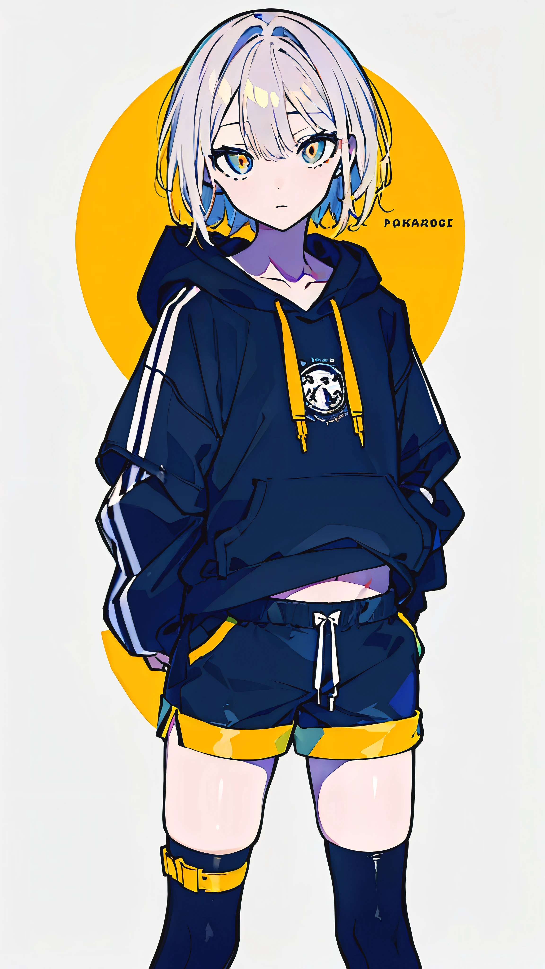 (masterpiece, highest quality:1.6), alone, thick outline, (simple background, Dark yellow background, twins, monochrome, dark yellow theme:1.2), official art, Key Visual, 8K, confused, whole body, (Unique hair, oversized hoodie, hot pants, arch back, short torso:1.2), belly button, thighs, cowboy shot, HDR, sharp focus, High resolution, most detailed, very detailed, Super detailed, finely, detailed eyes and face, sharp pupils, realistic student