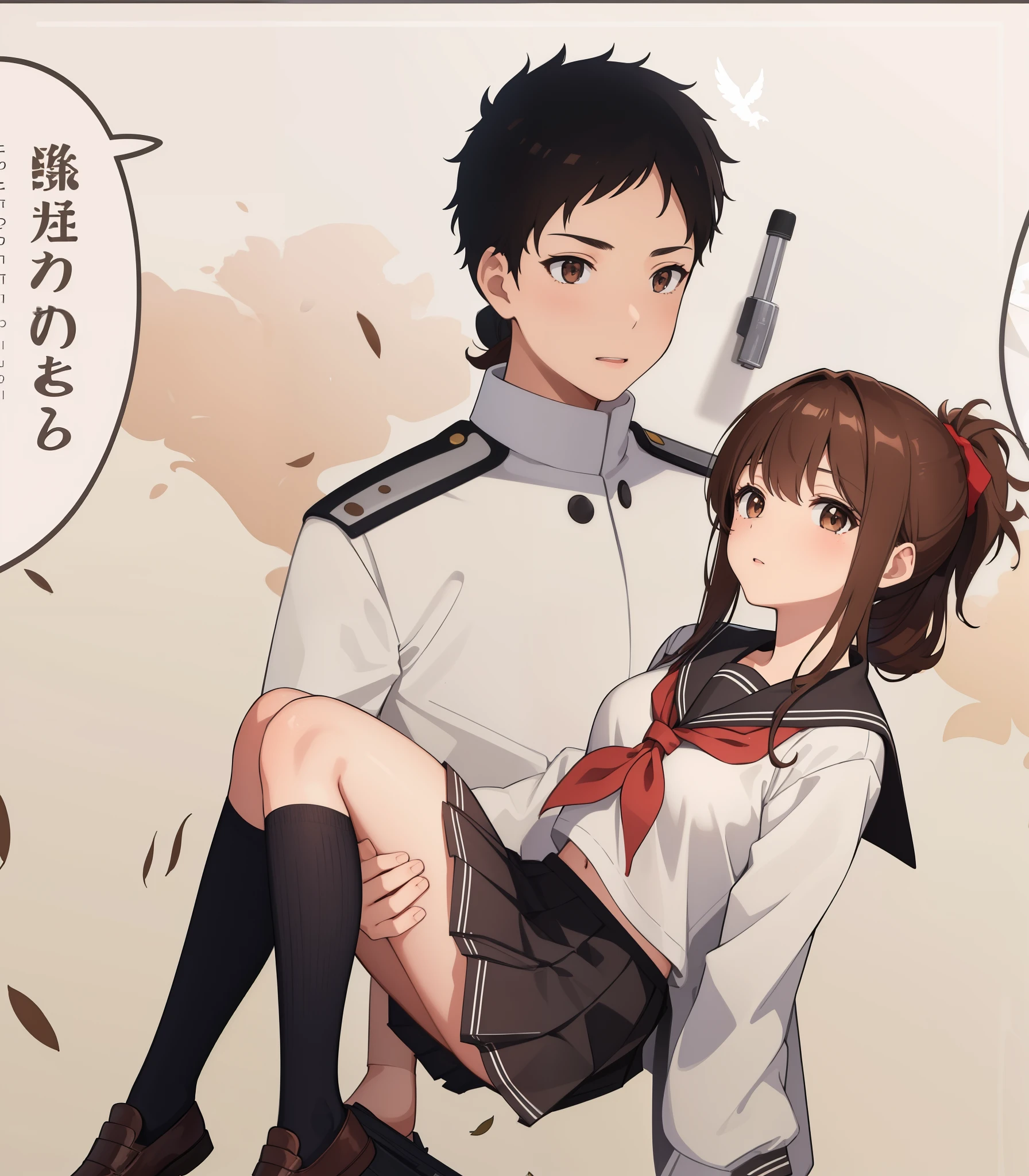(masterpiece, best quality:1.2),illustration,8k,hd,1girl,solo,upper body,(portrait:1.2),brown_hair,folded_ponytail,brown_eyes,serafuku,long_hair,school_uniform,skirt,pleated_skirt,