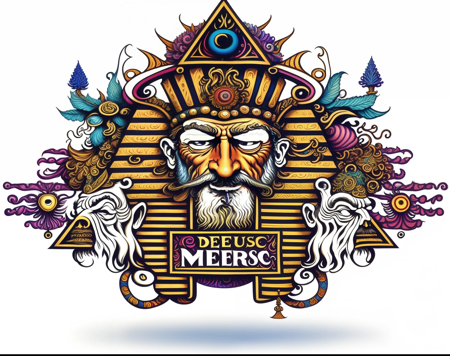 a cartoon image of a man with a hat and beard holding a sign, monge, Psytrance artwork, arte oficial, dmt deus, high detailed arte oficial, humanoid mongeey fantasy race, psychedelic illustration, mongeey, Monstro Idoso, Arte DMT, Templo DMT, Psytrance, in style of mongeeybone, deus rei da arte ai, psychedelic dmt