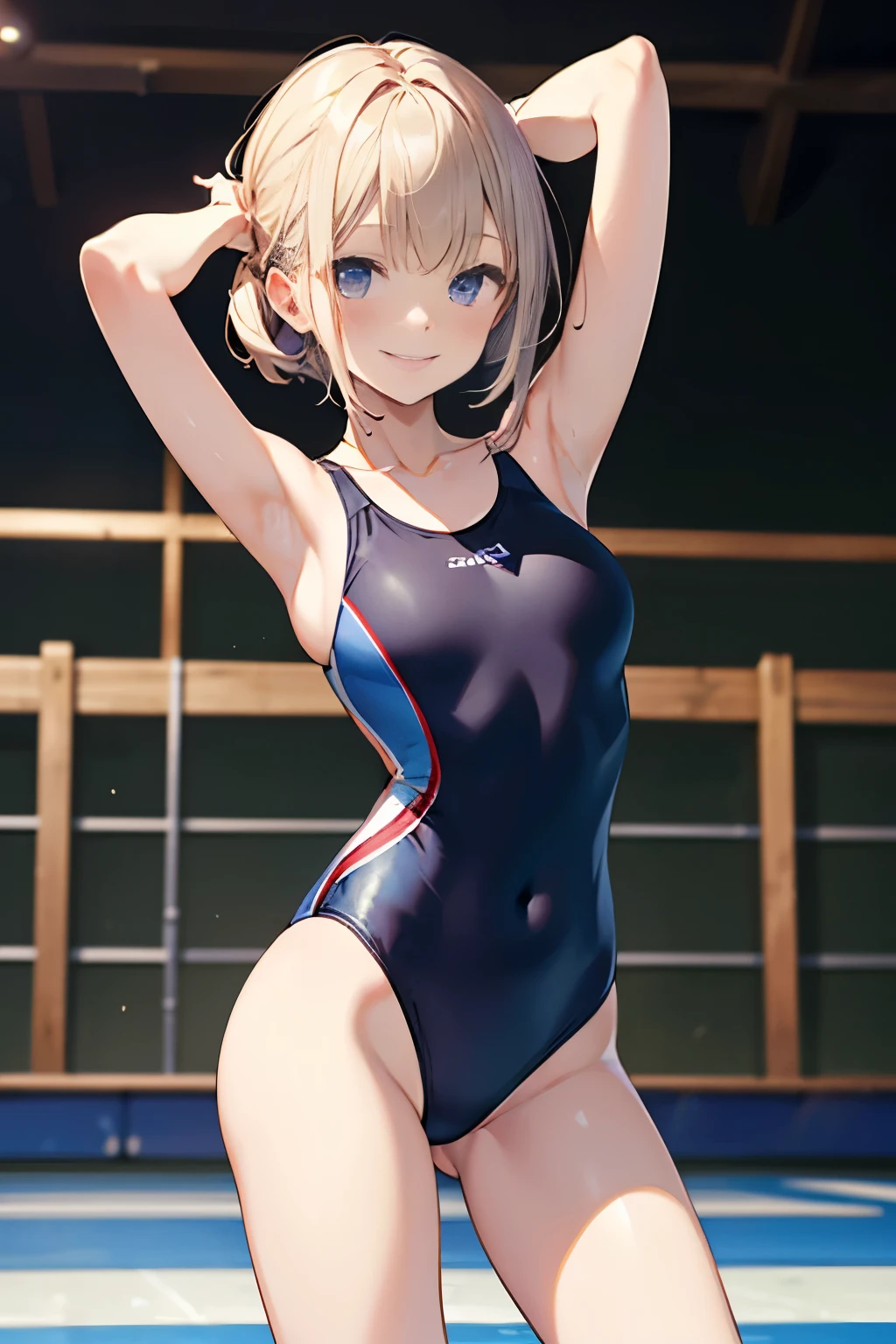 High quality、highest quality、complete limbs、Ultra high definition、Shining eyes、Full hands and fingers、slender beauty、wearing a swimsuit、white skin、shy smile、Doing gymnastics、yoga pose