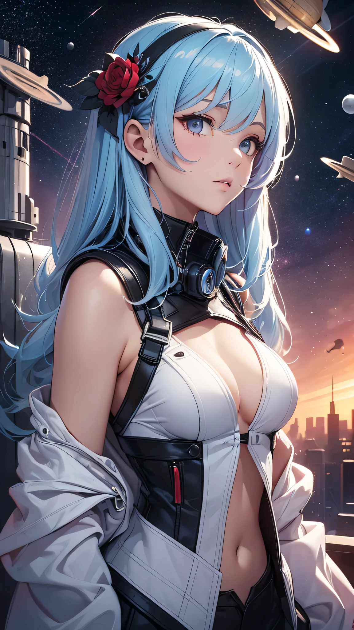 1female， 5，Small lolsmallunderboob， 独奏，（Background with：Huge machinery，space ship，space） She has short blonde hair，Twist braids，seen from the front， hair straight，，（（（tmasterpiece），（Very detailed CG unity 8K wallpaper），best qualtiy，cinmatic lighting，detailed back ground，beatiful detailed eyes，Bright pupils，Blue eyes，Snow-whiteskin，Redlip（Very fine and beautiful），（Beautiful and detailed eye description），ultra - detailed，tmasterpiece，））facing at camera，A high resolution，ultra - detailed），revealing breasts，Bare genitalia，  Bulge，legs are open，Raised sexy，Camel toes，Flushed complexion，Desire for dissatisfaction，frontage，Chinese pilots，military hat，Hanfu