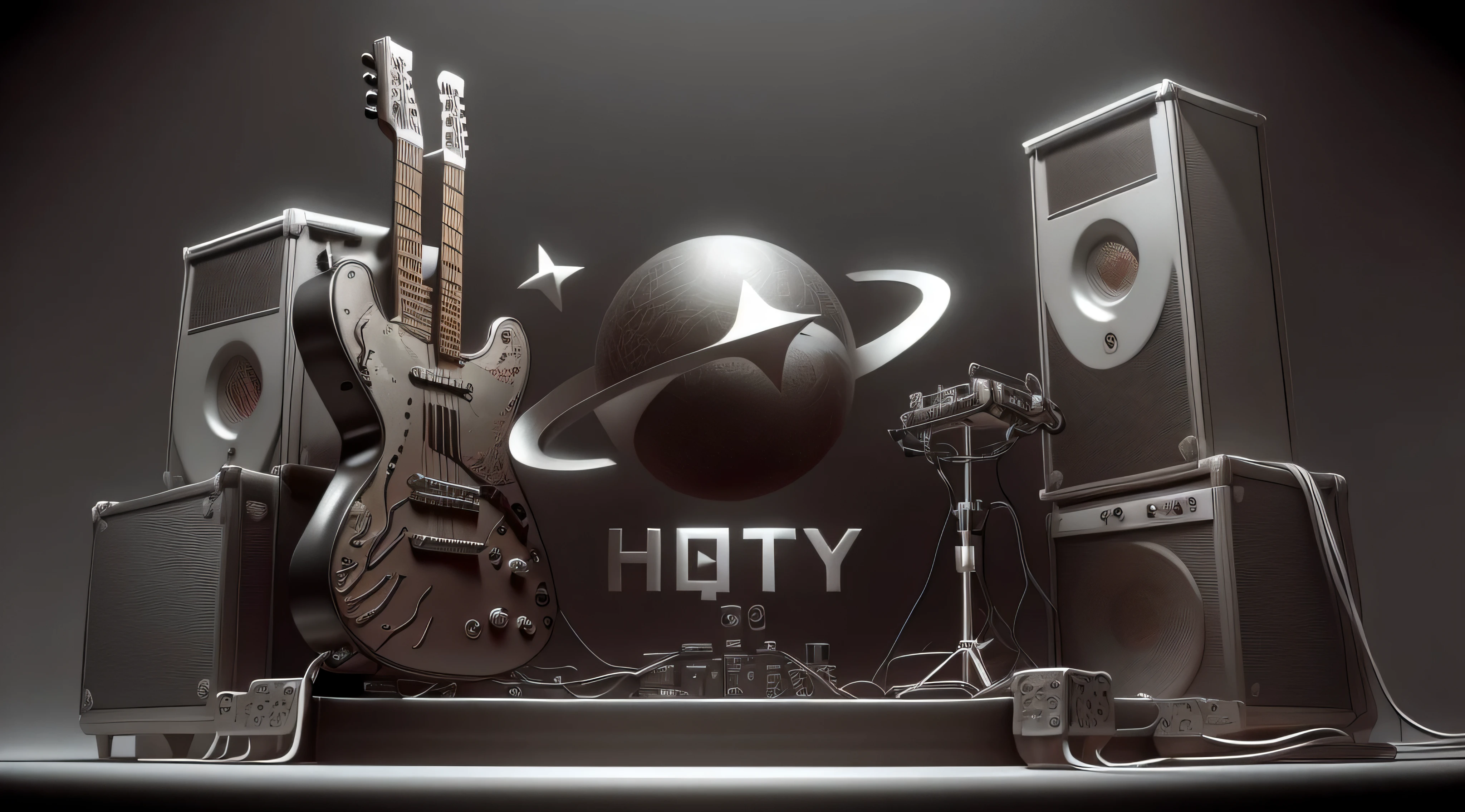 simple background，masterpiece，best quality，super detailed，microphone，Small stage，band，microphone，guitar，Drum kit，vocal，keyboard，dark gothic pattern