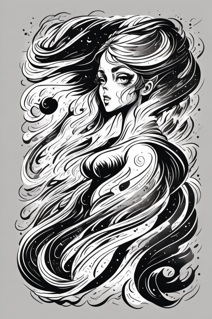 (Use simple lines to outline a woman’s graceful figure),Beautiful back curve, undulating lines, Thick and thin lines, (body art), line art, Black and white painting,character drawing,line art,lyrical abstraction, Fountain Pen Art,Gel Pen,crayon art,Chinese traditional ink body art style,