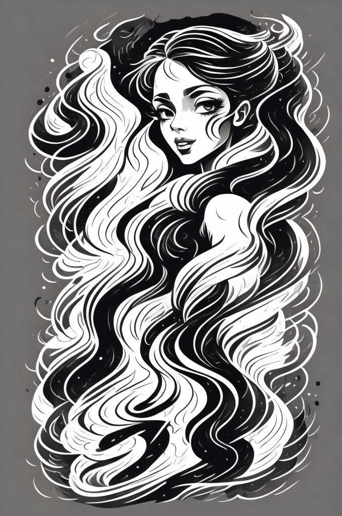 Outline the girl's style with black ink,1 girl,smooth lines,Show the characters' expressions and postures through the contrast of ink shades,The background is minimalist,Emphasis on light, shadow and space