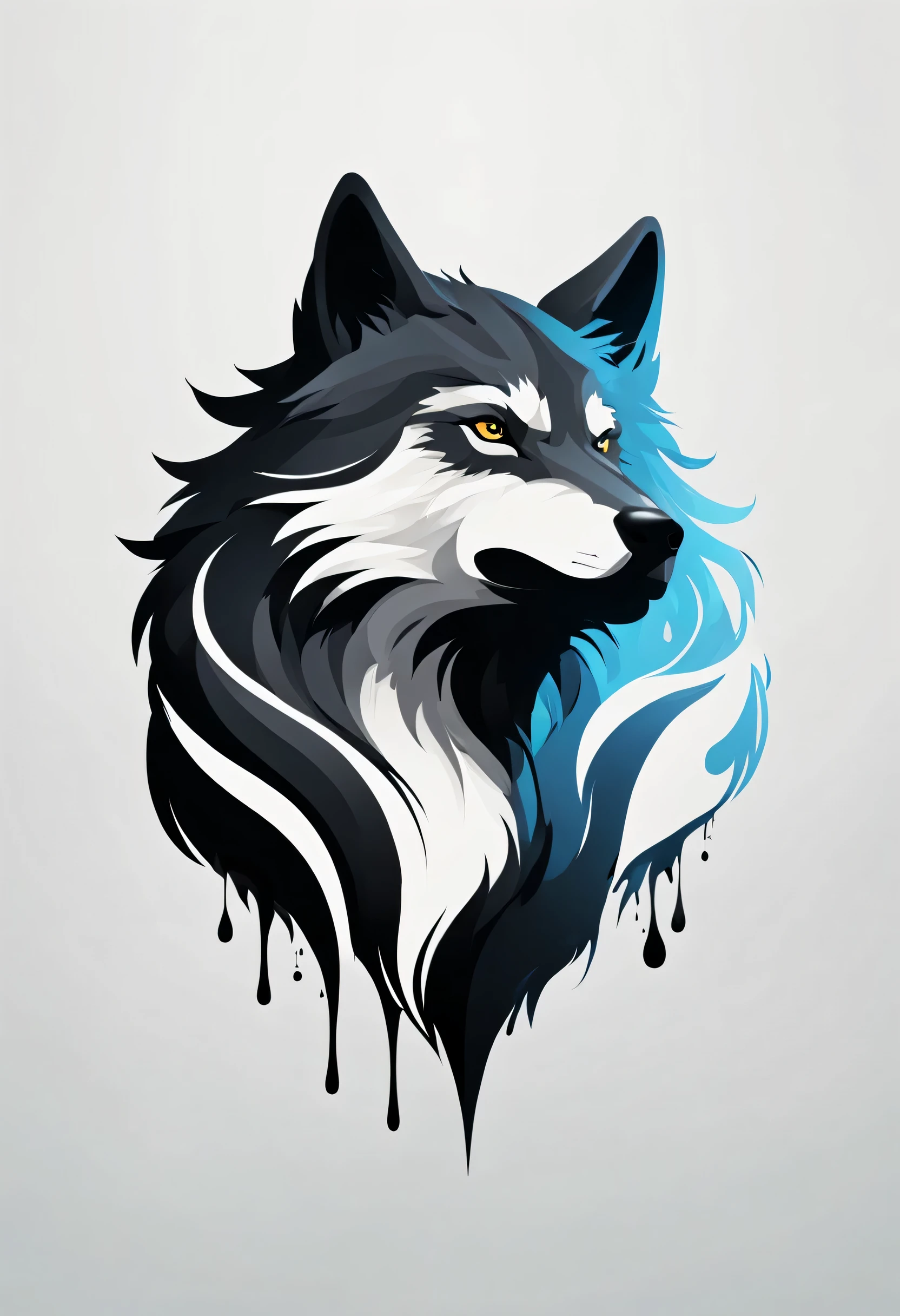 Um lobo estilizado em um logotipo minimalista, clean and simple strokes, incorporando elementos de magia negra, like shadowy drops that subtly intertwine with the figure of the wolf, execution, vector digital illustration, --com 1:1 --v 