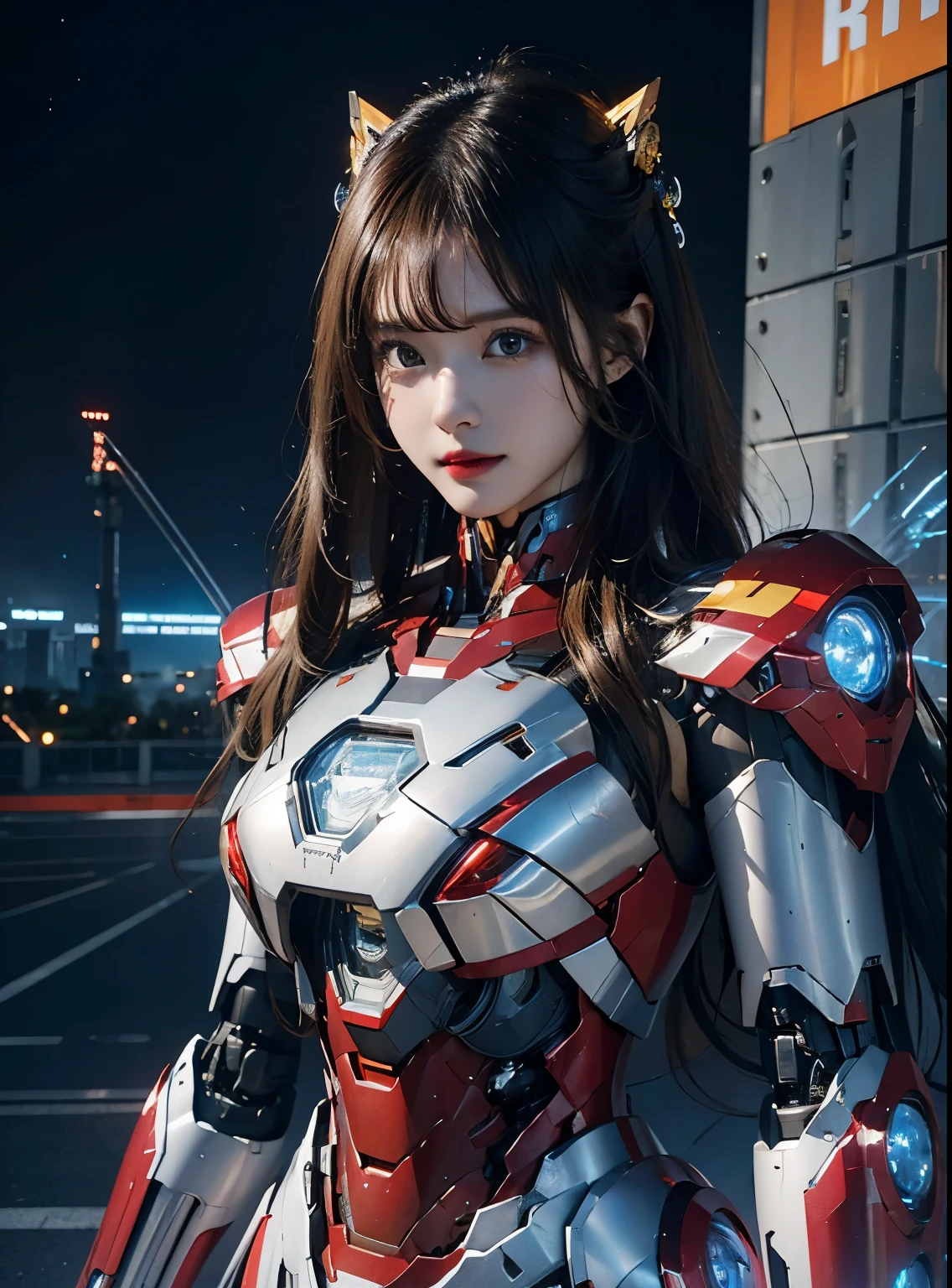 Super detailed, advanced details, high quality, 最high quality, High resolution, 1080P, hard disk, beautiful,(Iron Girl),beautifulサイボーグの女性,Mecha cyborg girl,battle mode,Mecha body girl,She wears an Iron Man mech,full body shot