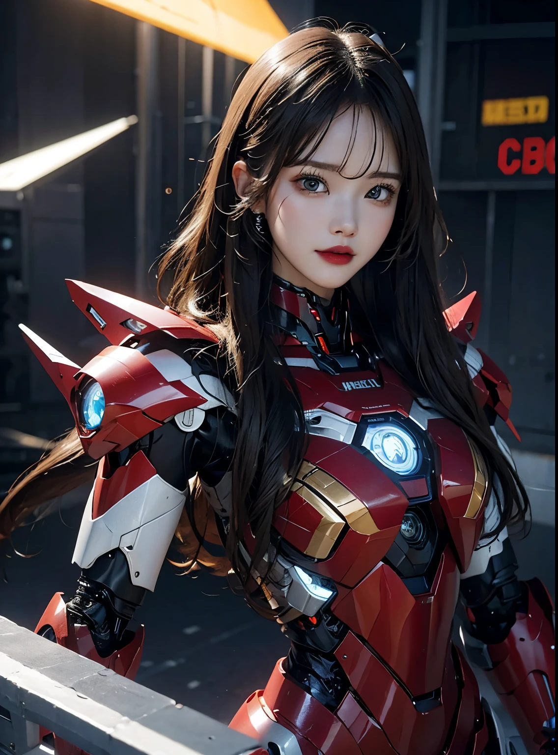 Super detailed, advanced details, high quality, 最high quality, High resolution, 1080P, hard disk, beautiful,(Iron Girl),beautifulサイボーグの女性,Mecha cyborg girl,battle mode,Mecha body girl,She wears an Iron Man mech,full body shot