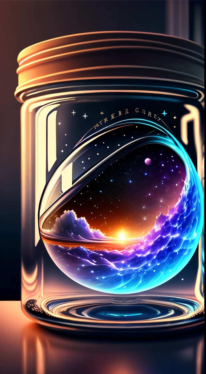 The whole universe is in a glass jar, surreal, super detailed, dramatic lighting, 4K
