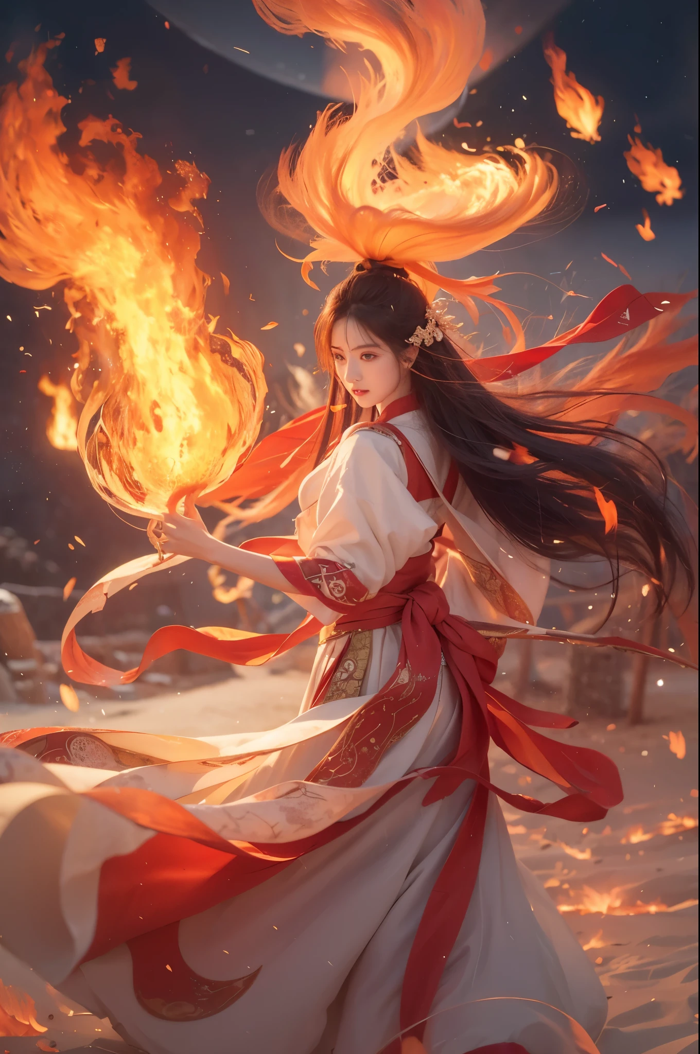 1girl,dynamic poses,fire焰女王,Hanfu,(Burning hair:1.5),(大量的fire焰:1.5),(手持fire焰长剑:1.5),(Slashing action:1.3),(蓝色的fire焰:1.5),(向上飘动的fire焰头发:1.5),fire,星fire,fire焰能量流动,双手掌心上漂浮的fire球,burning forest,fire焰魔法,The magic array under your feet,lifelike,Realistic,Ultra high detail,best quality,masterpiece,8k