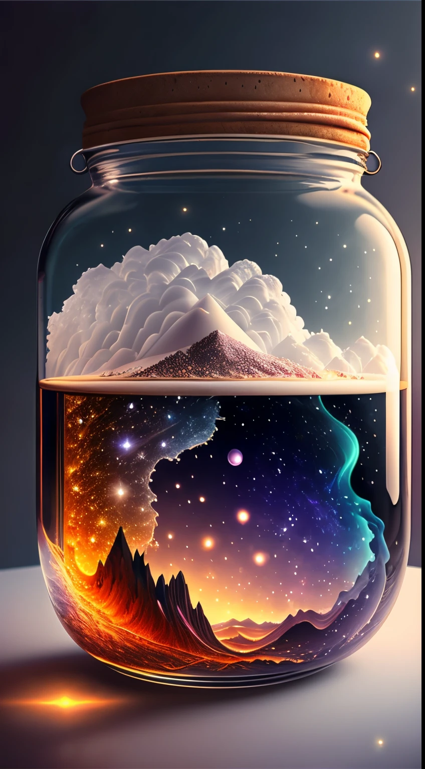 The whole universe is in a glass jar, surreal, super detailed, dramatic lighting, 4K