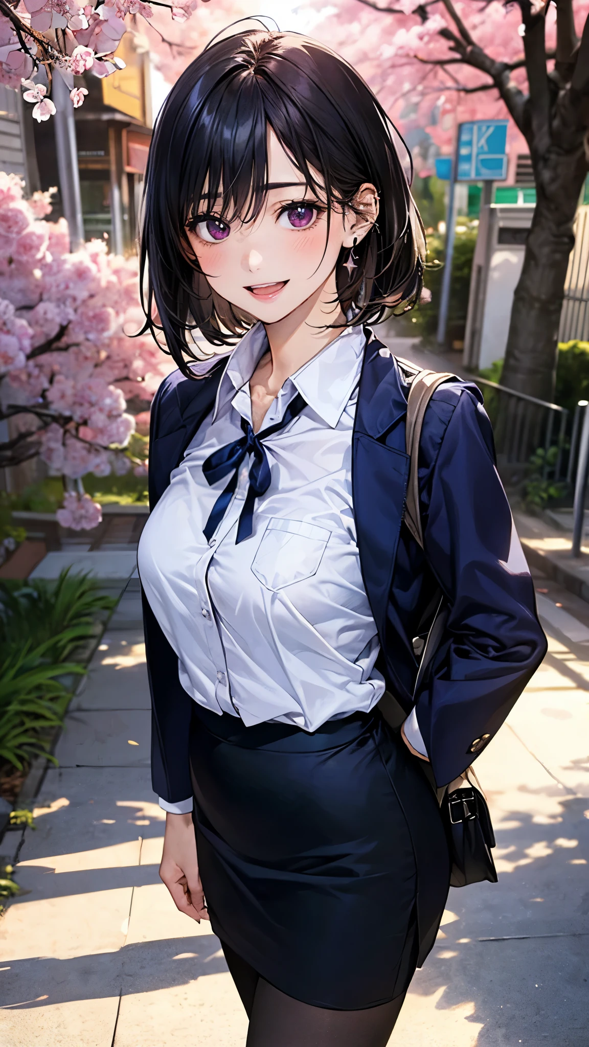 (masterpiece:1.2, top-quality), (realistic, photorealistic:1.4), beautiful illustration, (natural side lighting, movie lighting), ,
(looking at viewer), 1 girl, japanese, high school girl, perfect face, cute and symmetrical face, shiny skin, ,
(middle hair, high ponytail hair, black hair), hair between eyes, blue eyes, (middle breasts, seductive thighs, big ass), piercings,
beautiful hair, beautiful face, beautiful detailed eyes, beautiful clavicle, beautiful body, beautiful chest, beautiful thighs, beautiful legs,
(((navy blazer, close blazer), long sleeve white collared shirts, grey pleated mini skirt)), red bow tie, ,
(beautiful scenery), day time, park, (facing the front), (impatient expression, blushing cheeks, embarassed expression), (((skirt tug, wind lift))),