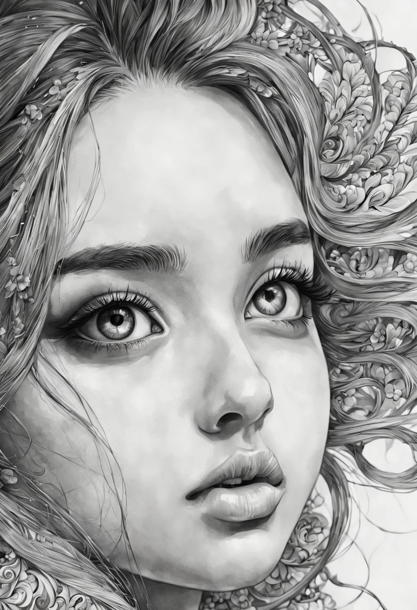 1girl, (best quality,4k,8k,highres,masterpiece:1.2), ultra-detailed, (black and white ink drawing:1.5), hyperrealistic, detailed eyes, detailed lips, extremely detailed eyes and face, long eyelashes, intricate details, dramatic lighting, concept art, mid shot, 2/3 face angle