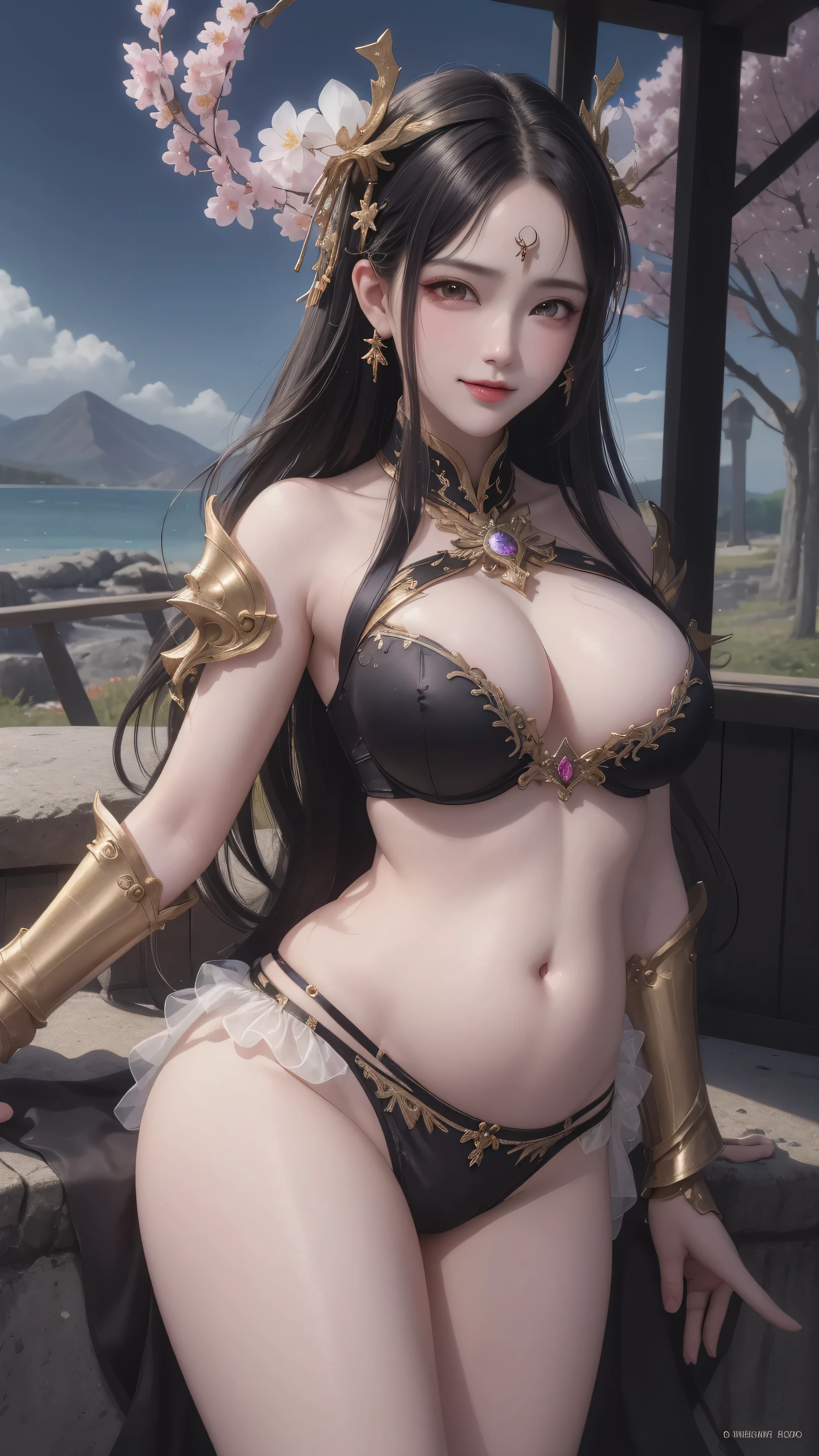 masterpiece, 1 girl, (((underwear，Show belly button)))，(big breasts)，Hidetoshi，Exquisite details, High细致的装甲, shiny colorful armor, lifelike, A female knight in armor，Smile，color ink painting,(Splash color),Splash color,(((colorful))), Cherry blossoms，masterpiece, best quality, beautiful painting, High detailed,(Denoise:0.6),[splash ink],((Ink refraction)), (beautiful detailed sky),High,detailed,(masterpiece, best quality, Very detailed） CG unified 8K wallpaper，tmasterpiece，best quality，Super detailed），（Stone garlic）