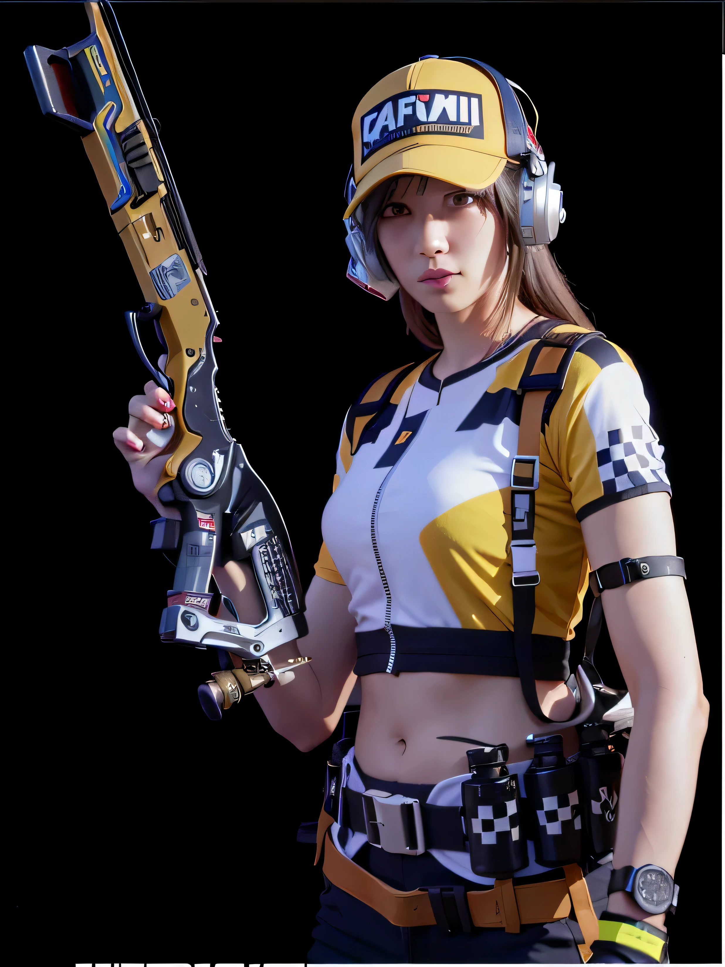 a close up of a person holding a gun and wearing a hat, katana zero video game character, m4 sopmod ii girls frontline, inspired by Leng Mei, mechanized soldier girl, senna from league of legends, e-girl, e - girl, game cg, video game character, as overwatch character, cyberpunk 2 0 y. o model girl