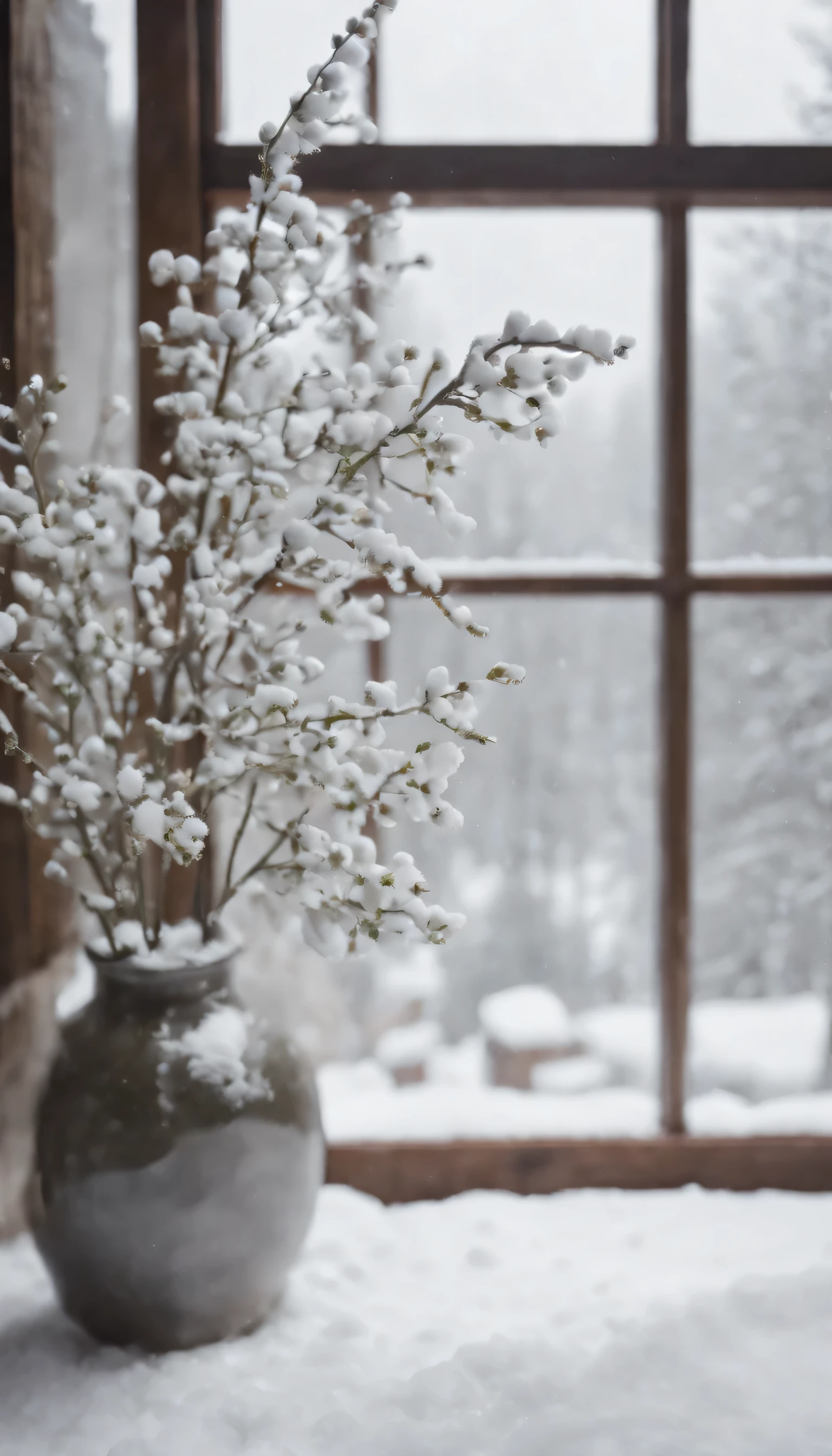(Highly detailed CG Unity 8K wallpaper、masterpiece、highest quality、Super detailed)、(best lighting、best shadow、very delicate and beautiful)、highest quality、8K、Detailed facial depiction、masterpiece、highest quality、clear image quality、Photo of snowy scenery seen from the window