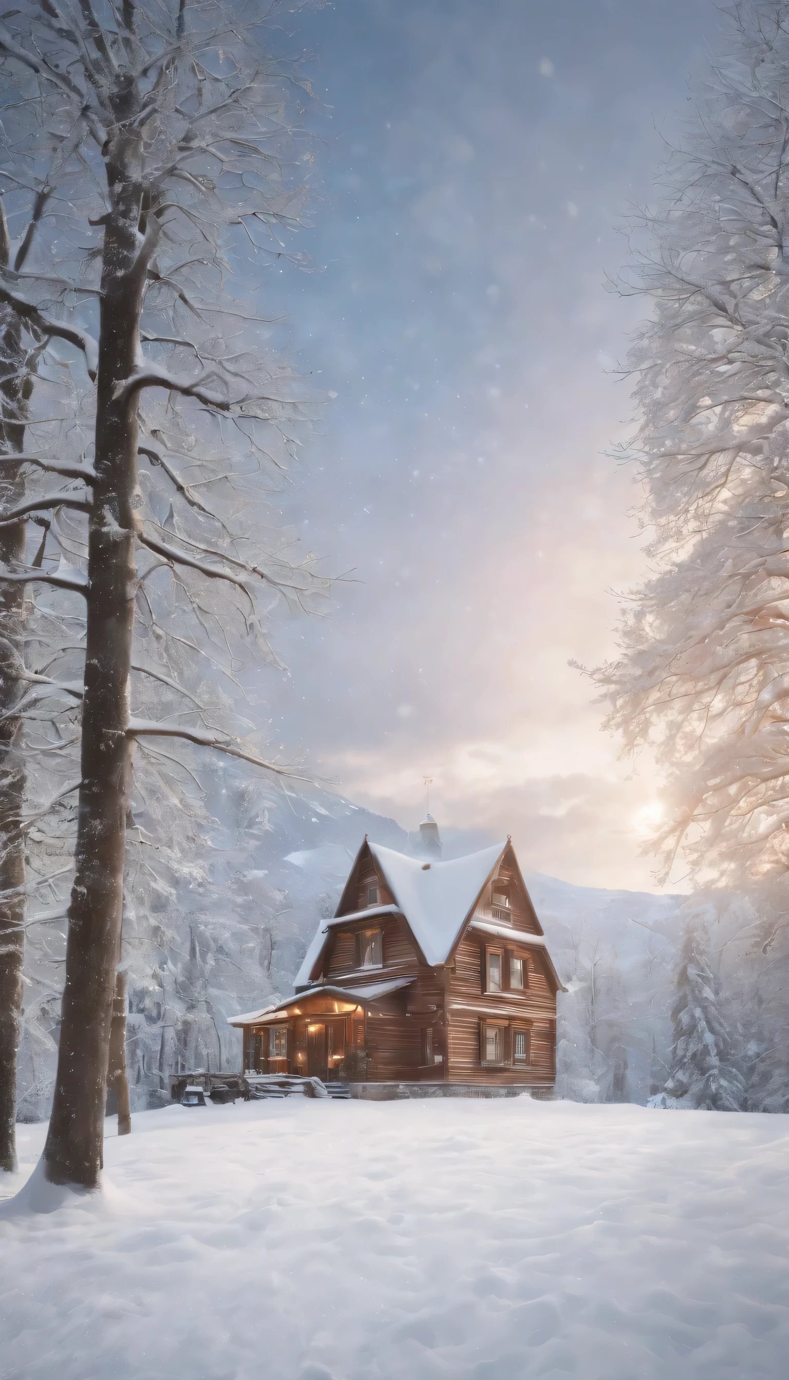 (Highly detailed CG Unity 8K wallpaper、masterpiece、highest quality、Super detailed)、(best lighting、best shadow、very delicate and beautiful)、highest quality、8K、Detailed facial depiction、masterpiece、highest quality、clear image quality、Photo of snowy scenery seen from the window